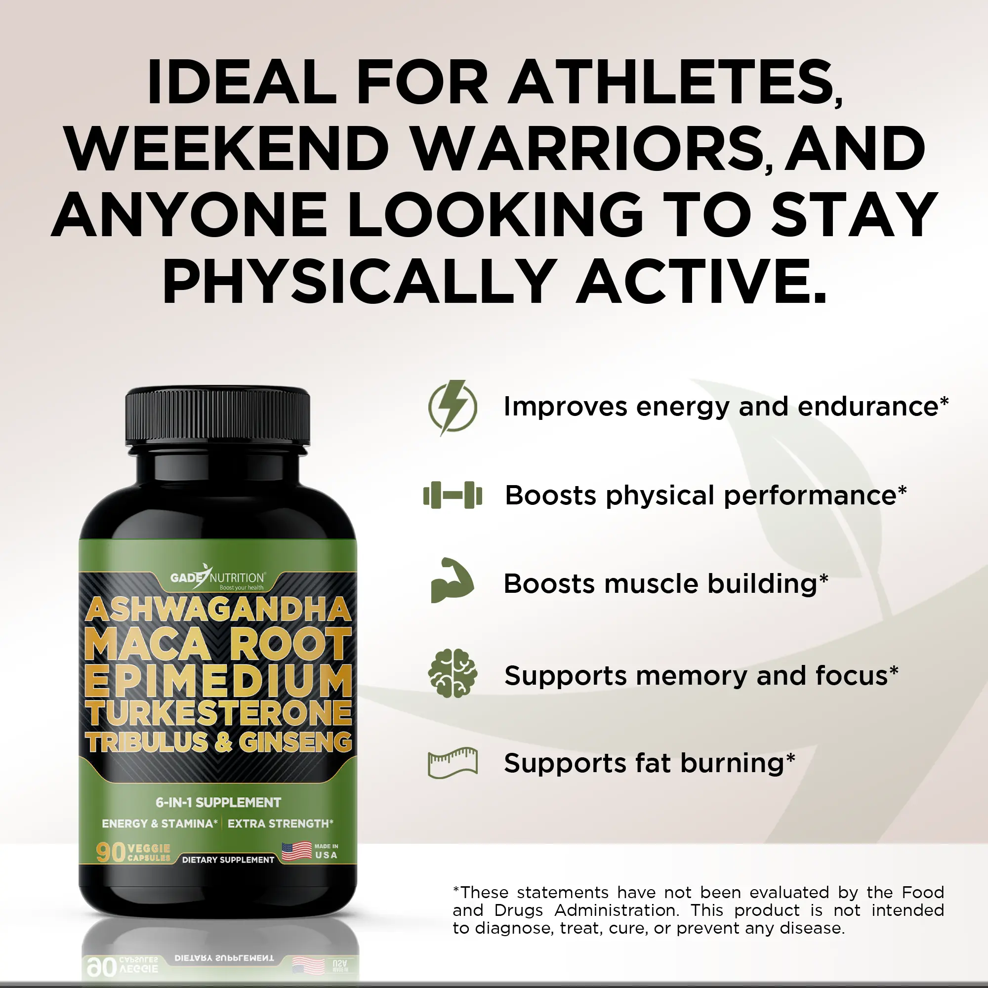 Ashwagandha 6-in-1 with Maca, Turkesterone, Tribulus, Ginseng & More GADE NUTRITION