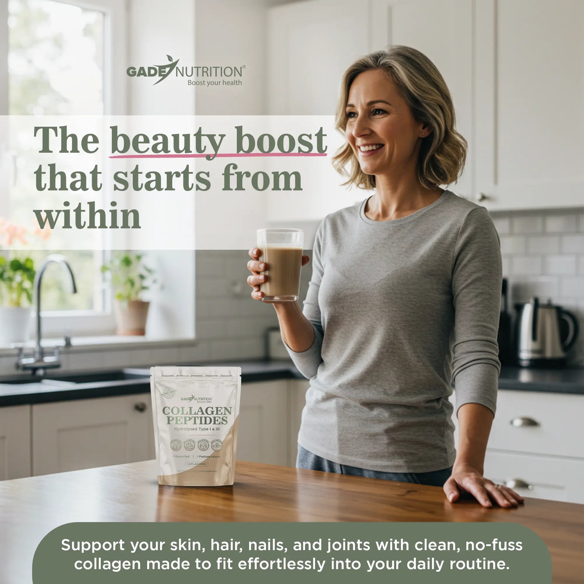 Collagen Peptides Powder Hydrolyzed Types I & III Gade Nutrition