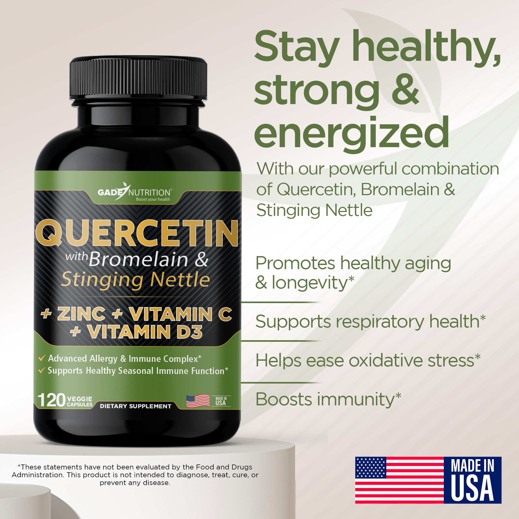 Quercetin with Bromelain & Stinging Nettle + Zinc, Vitamin C and Vitamin D3