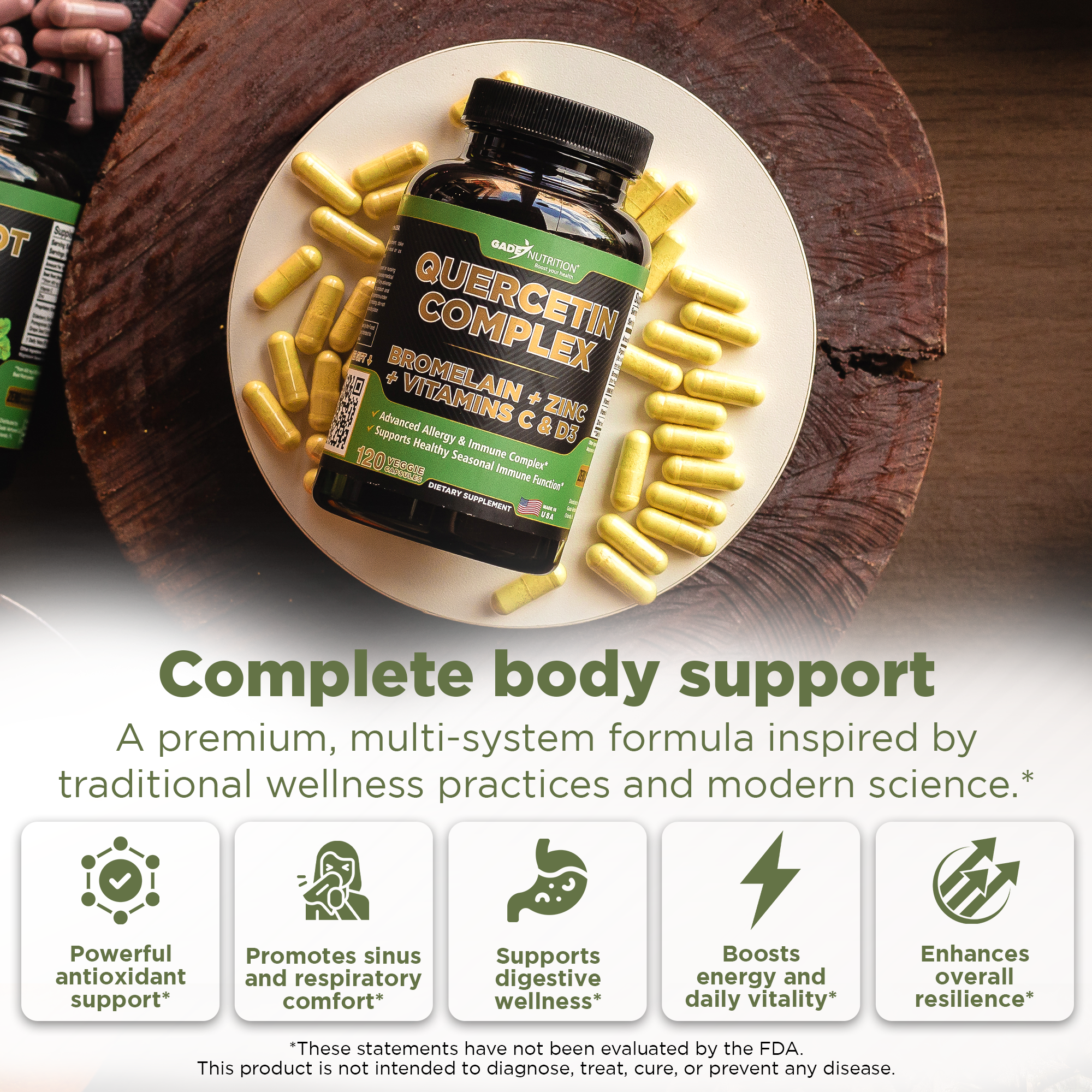 Quercetin Complex with Bromelain, Vitamin C, D3 and Zinc GADE NUTRITION