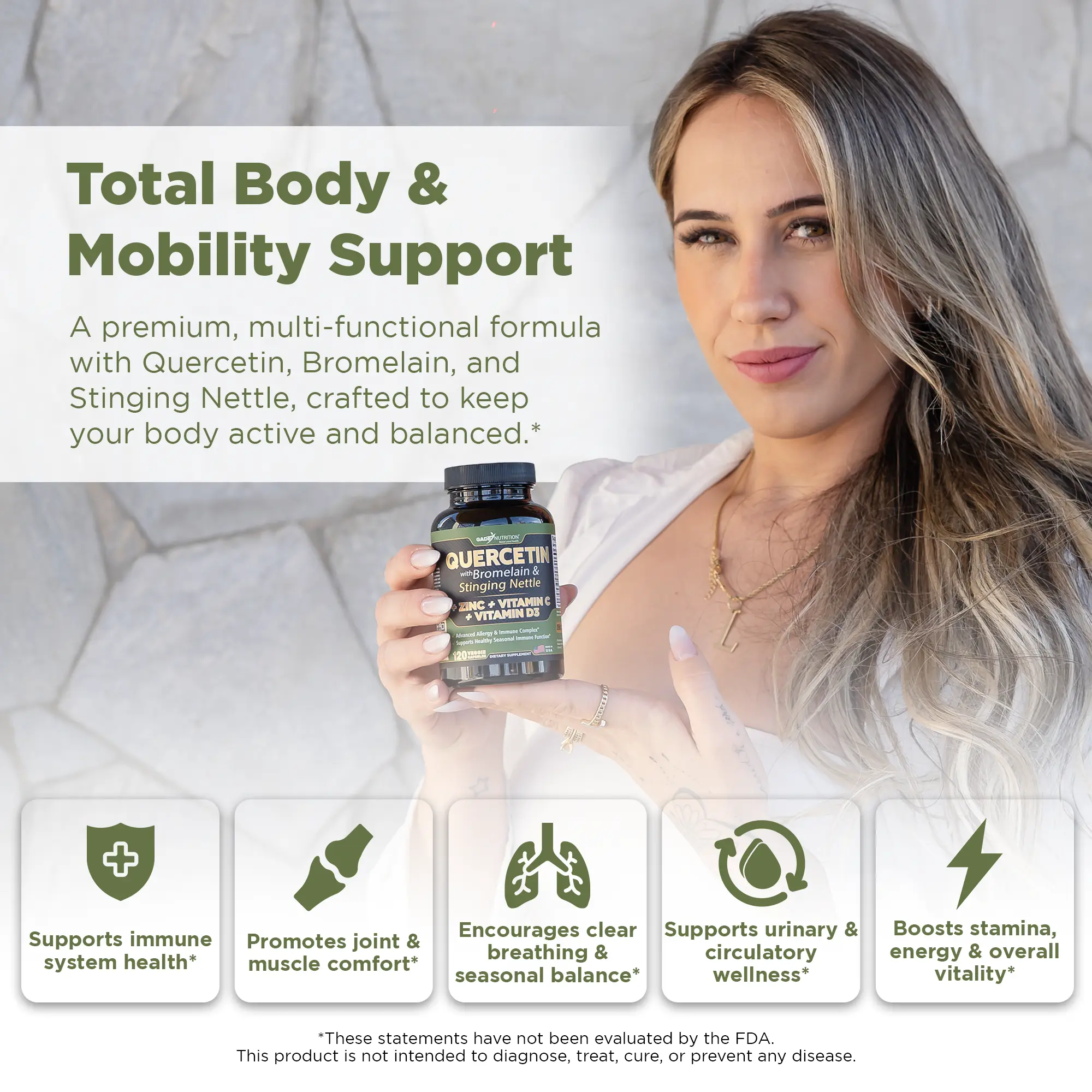 Quercetin with Bromelain & Stinging Nettle + Vitamin C, D3 and Zinc GADE NUTRITION