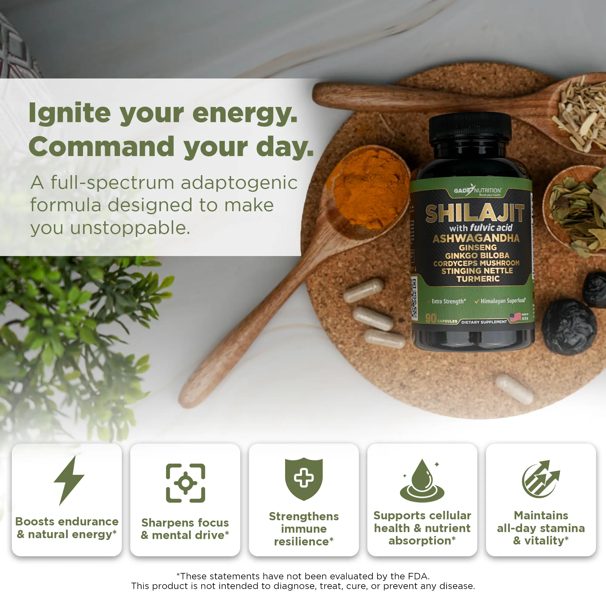 Shilajit Blend 7-in-1 with Ashwagandha, Cordyceps & More Gade Nutrition