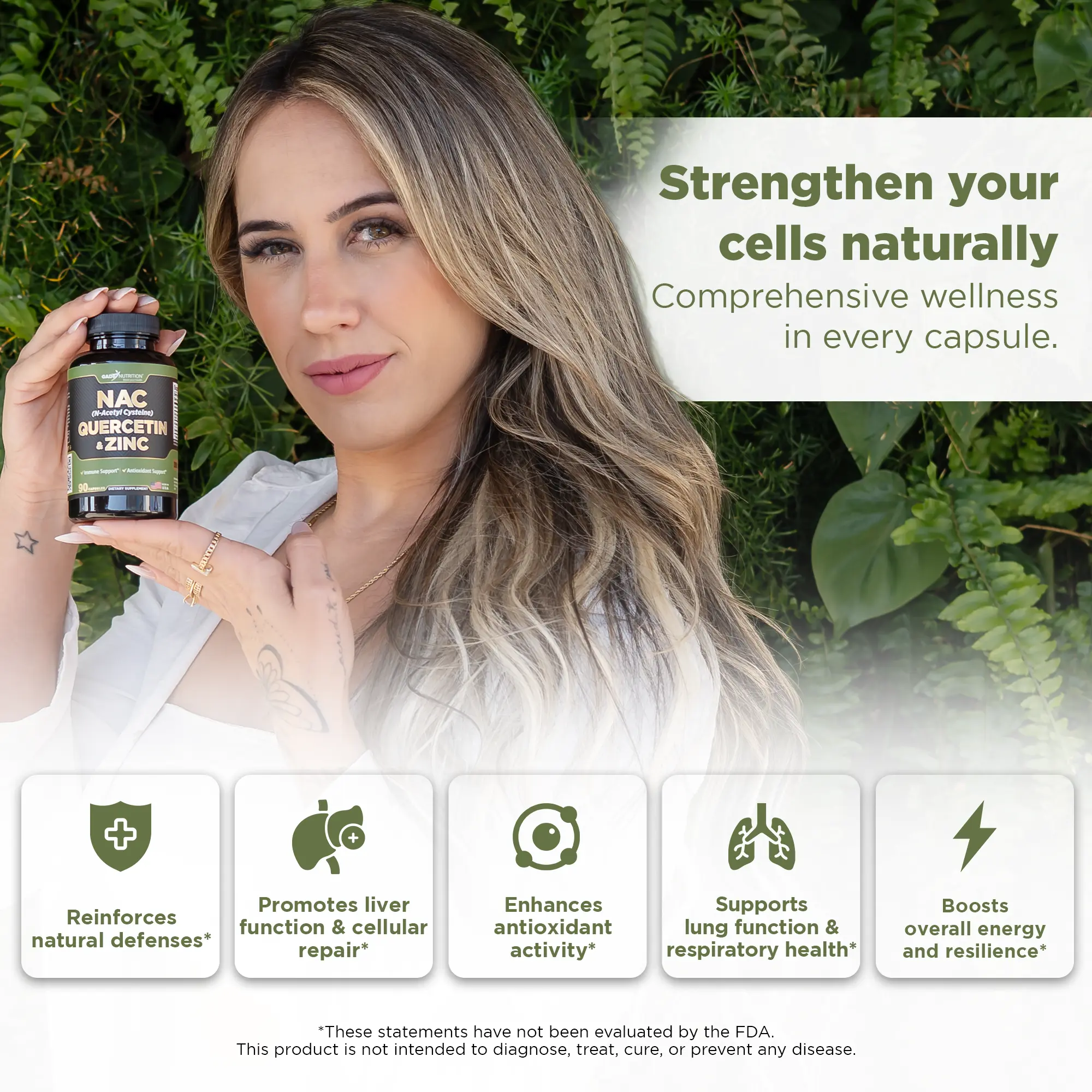 NAC (N-Acetyl-Cysteine) with Quercetin & ZInc Gade Nutrition