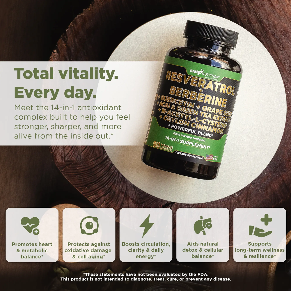 Resveratrol 14-in-1 with Berberine, Quercetin, Grape Seed and More Gade Nutrition
