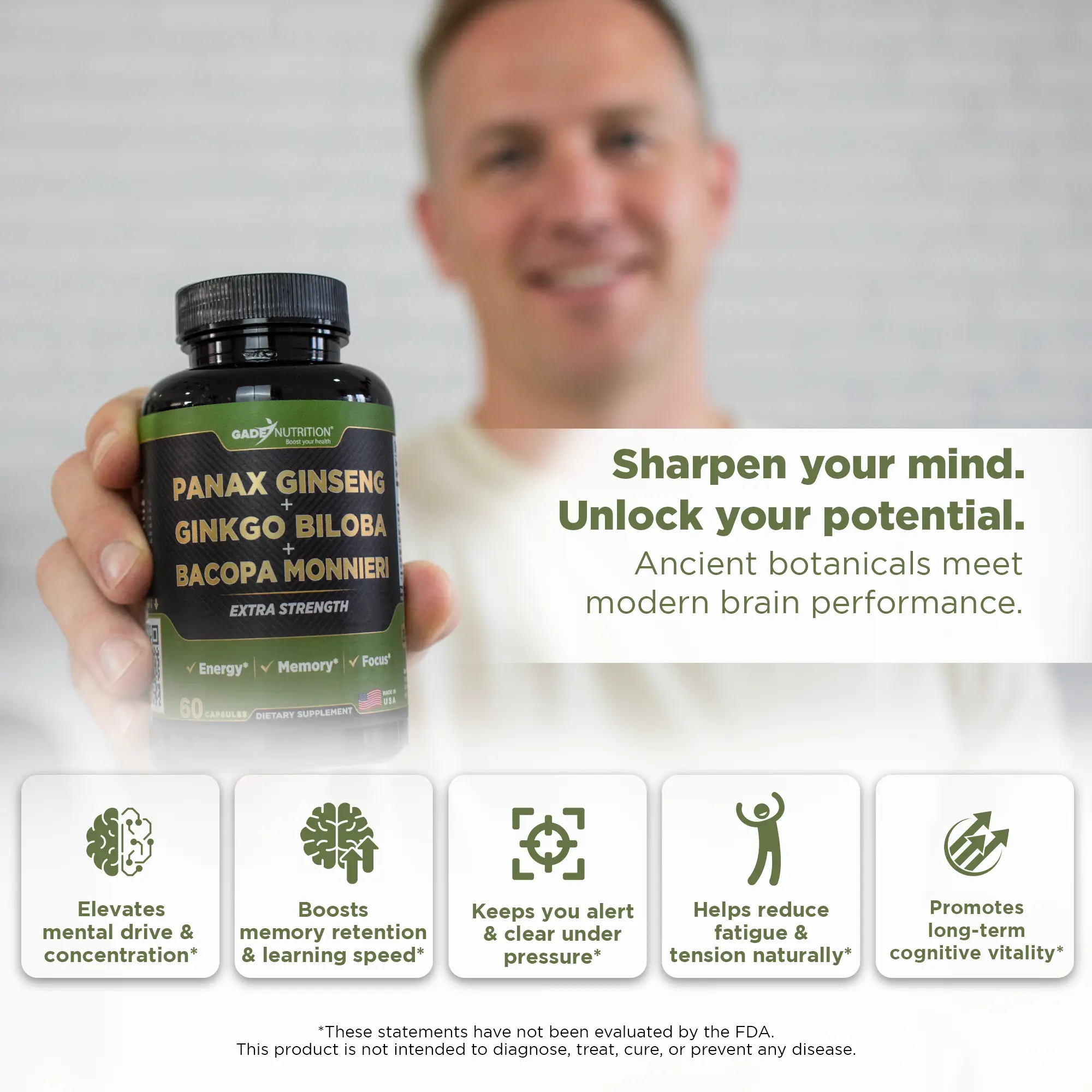 Panax Ginseng with Ginkgo Biloba & Bacopa Monnieri Gade Nutrition