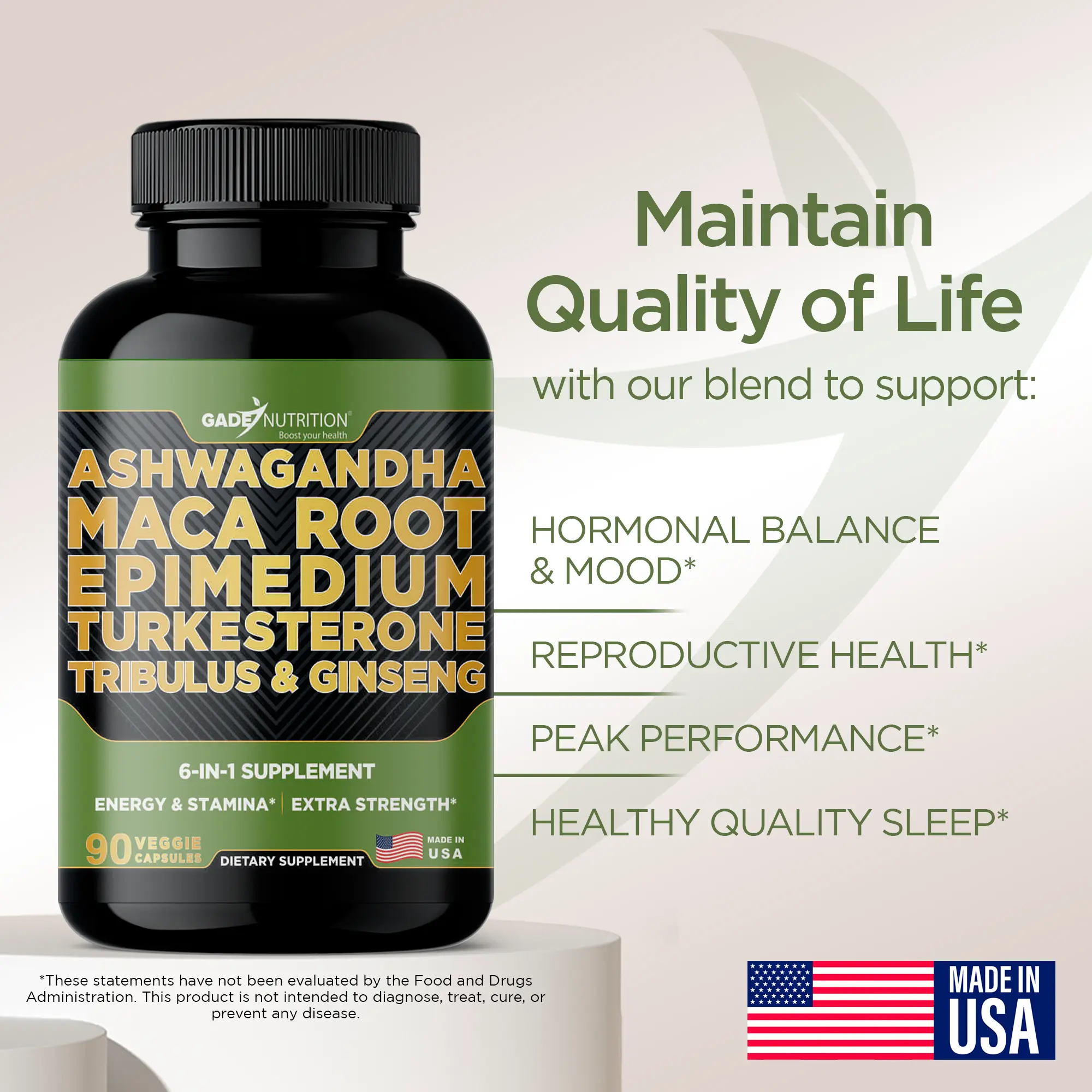 Ashwagandha 6-in-1 with Maca, Turkesterone, Tribulus, Ginseng & More GADE NUTRITION