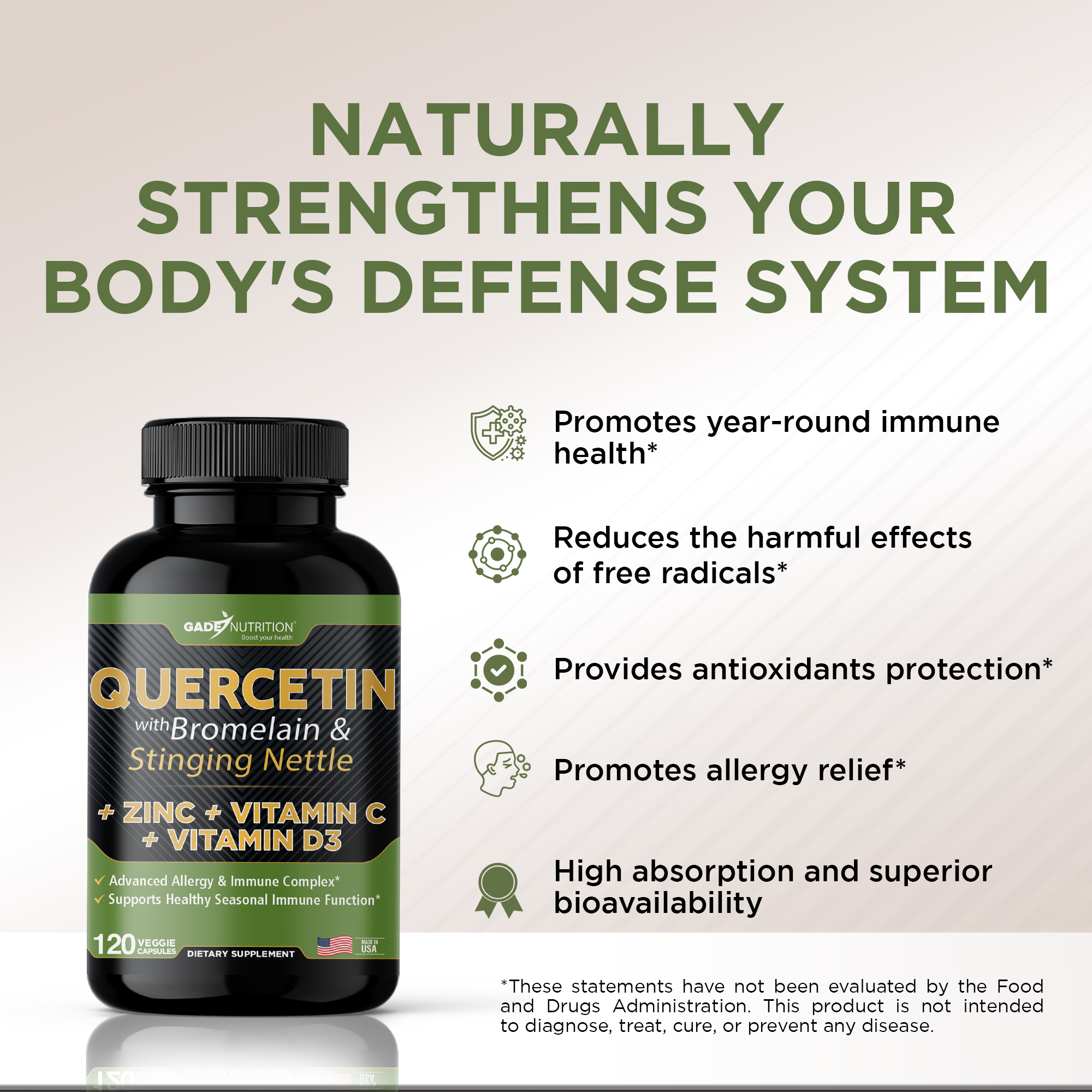 Quercetin with Bromelain & Stinging Nettle + Zinc, Vitamin C and Vitamin D3