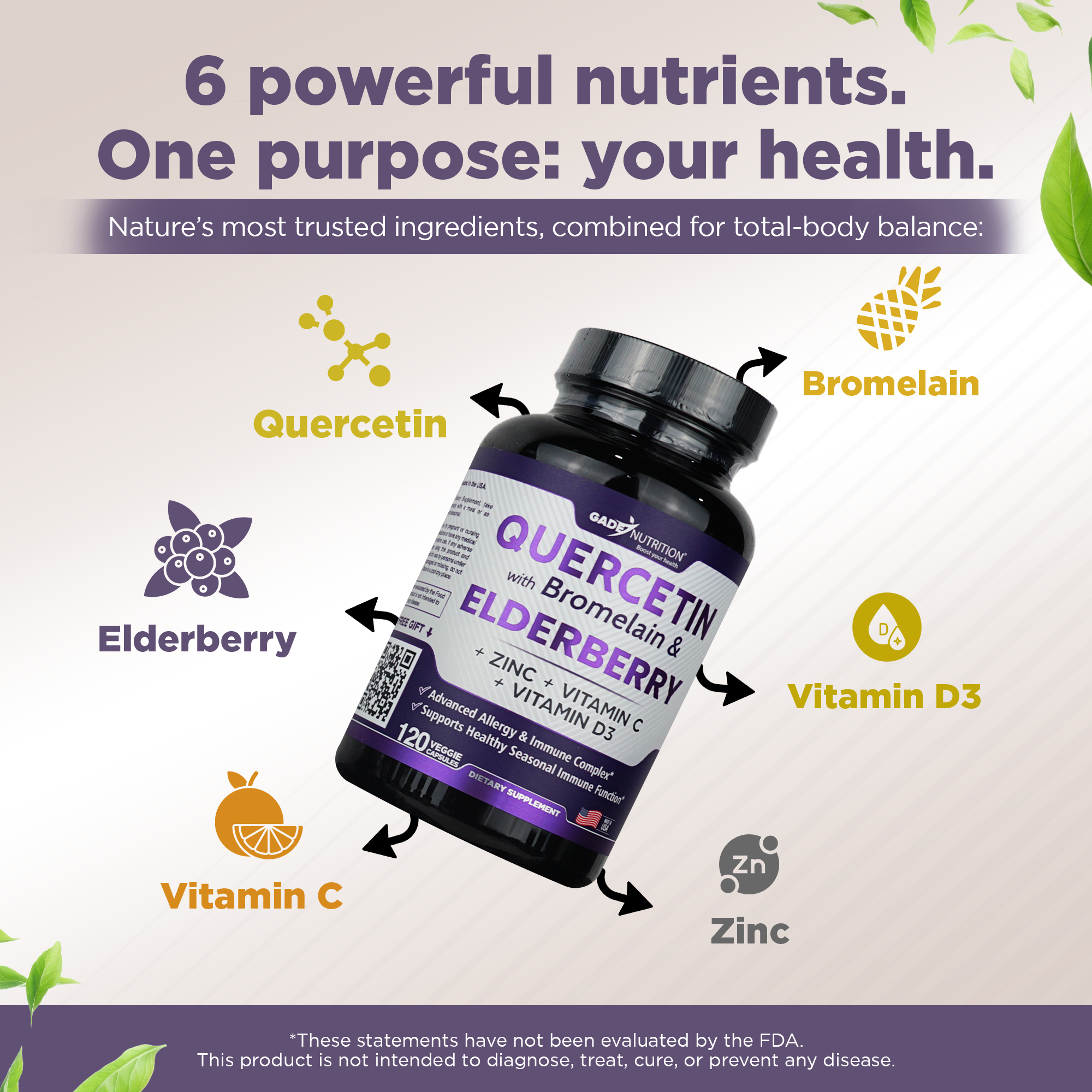 Quercetin with Bromelain & Elderberry + Vitamin C, D3 and Zinc GADE NUTRITION