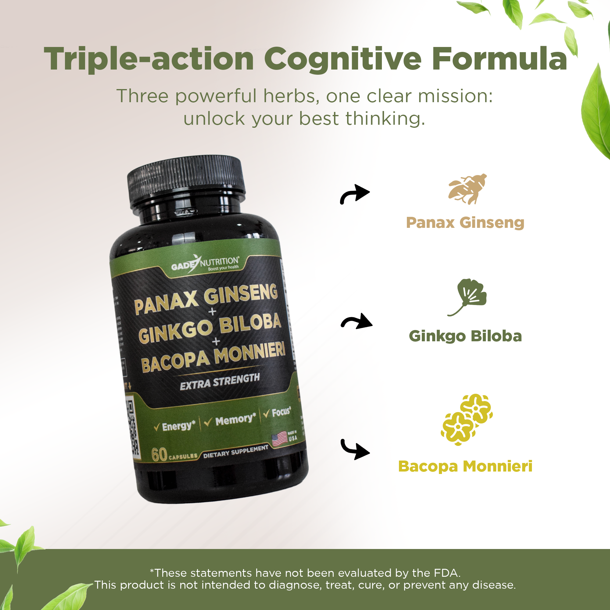 Panax Ginseng with Ginkgo Biloba & Bacopa Monnieri Gade Nutrition