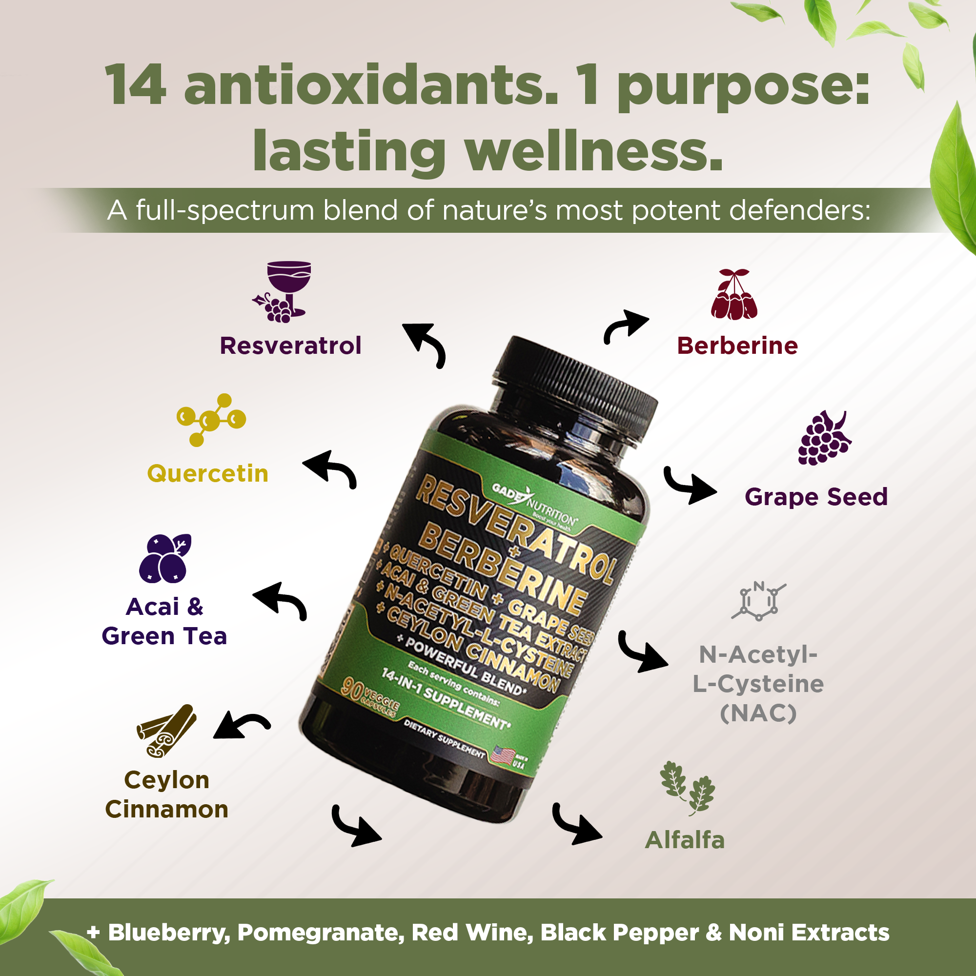 Resveratrol 14-in-1 with Berberine, Quercetin, Grape Seed and More Gade Nutrition