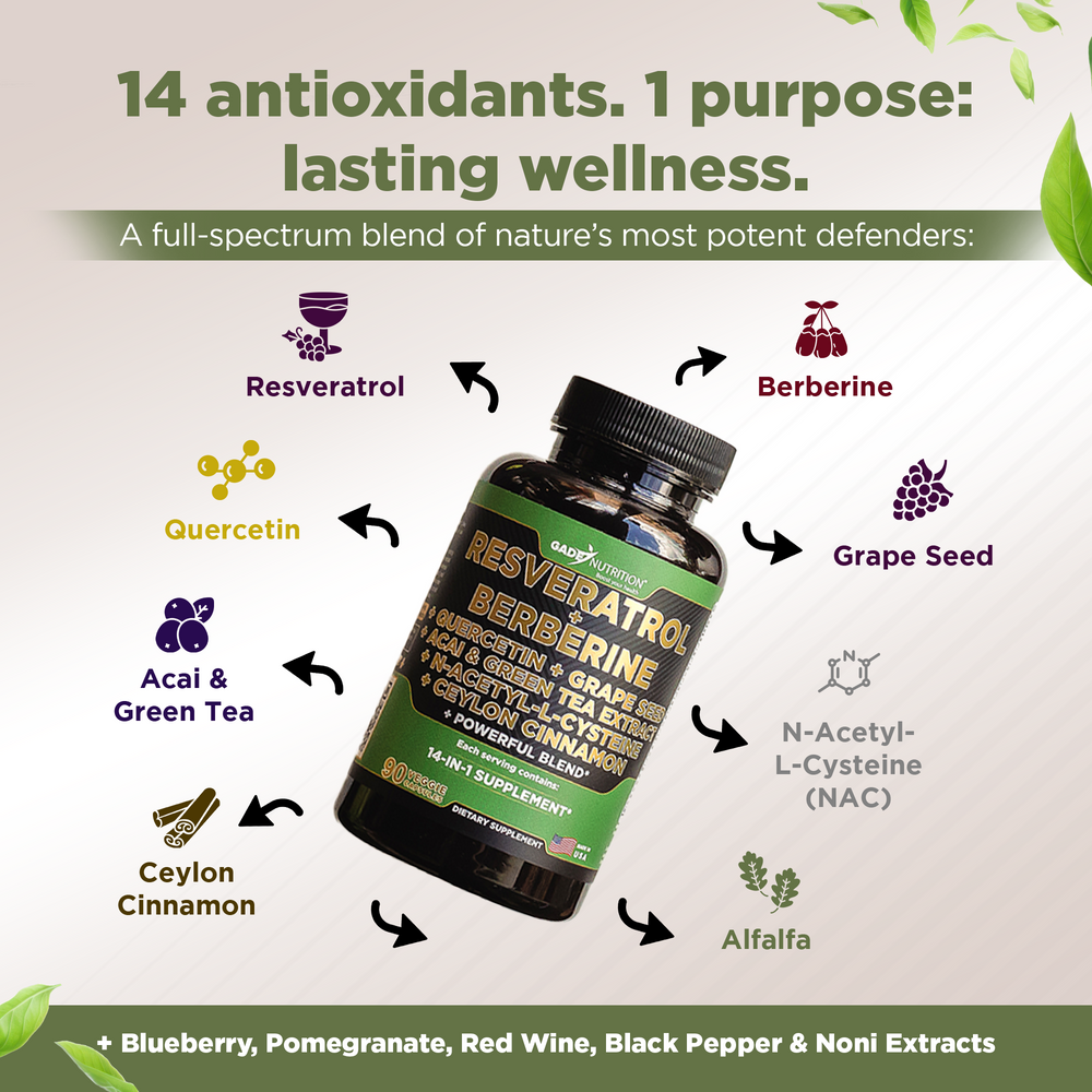 Resveratrol 14-in-1 with Berberine, Quercetin, Grape Seed and More Gade Nutrition