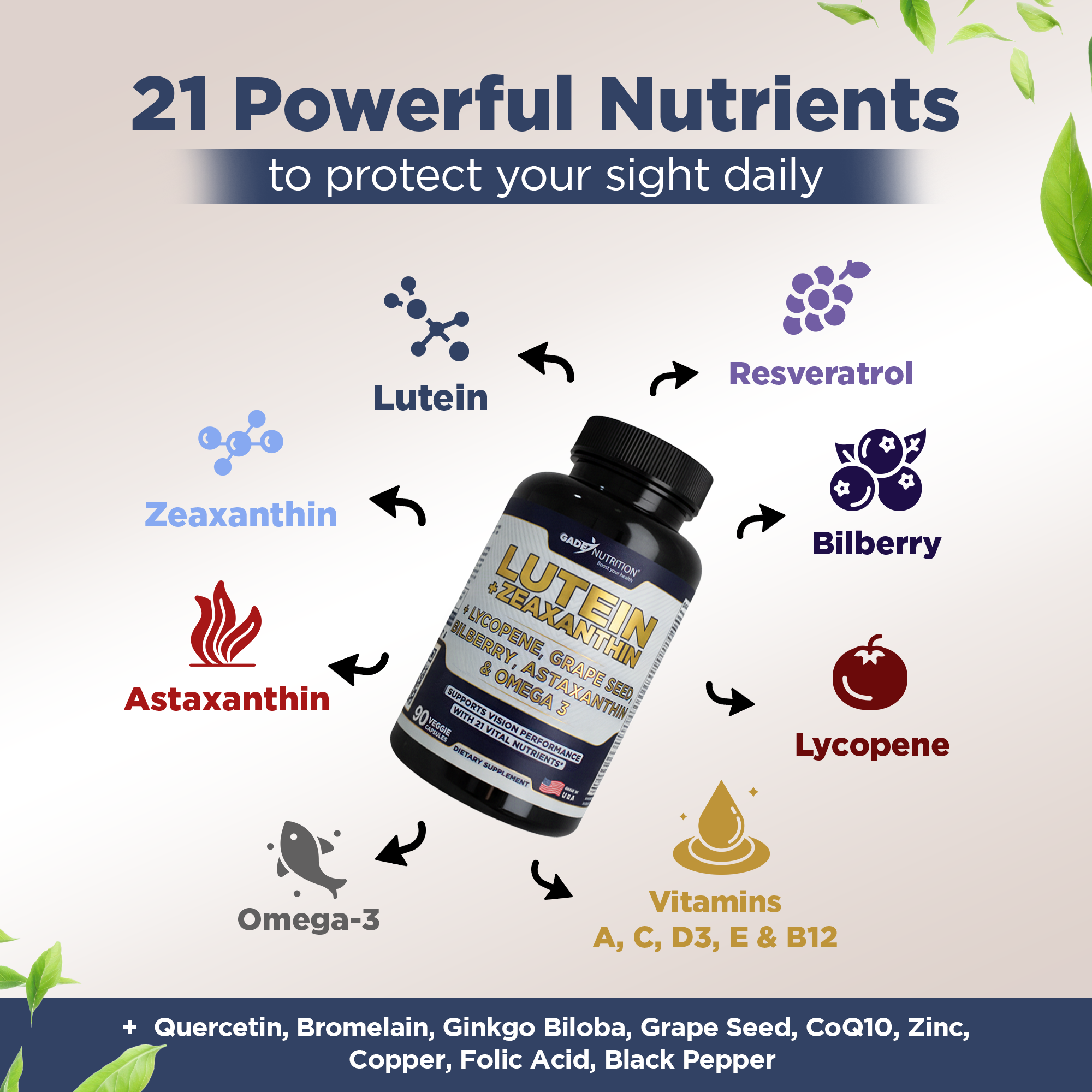 Lutein with Zeaxanthin, Lycopene, Grape Seed, Astaxanthin and more GADE NUTRITION