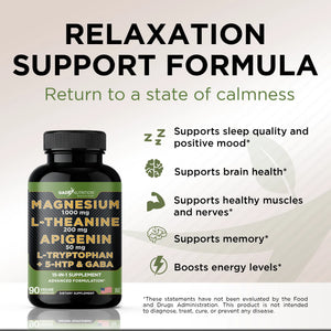 Magnesium with L Theanine, Apigenin,  L Tryptophan, 5 HTP, GABA, Blend 18-in-1 - Gade Nutrition