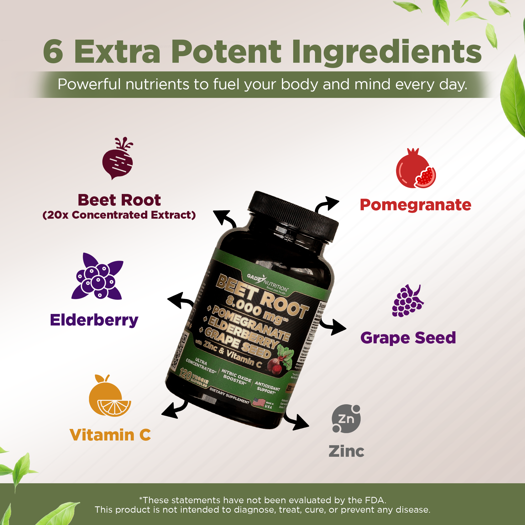 Beet Root Blend 8,000 mg with Elderberry, Pomegranate and more GADE NUTRITION