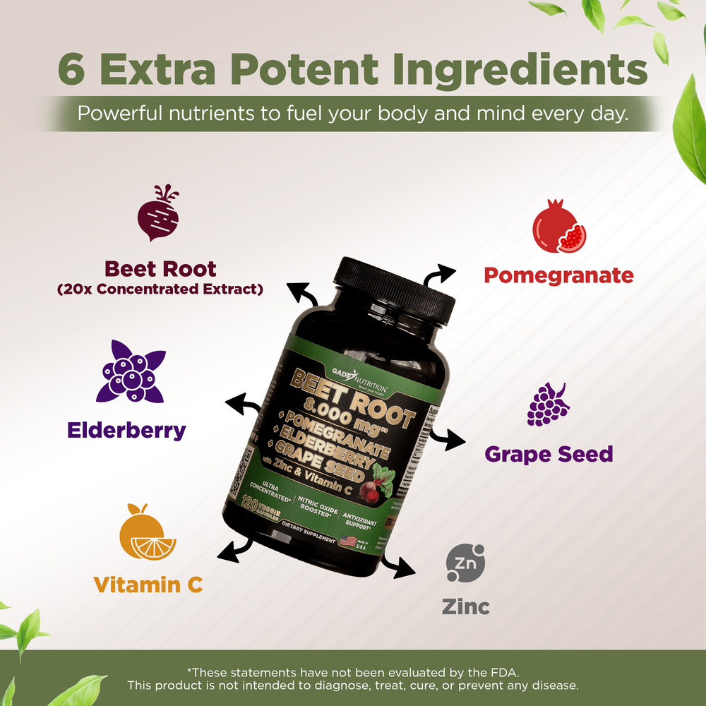 Beet Root Blend 8,000 mg with Elderberry, Pomegranate and more GADE NUTRITION