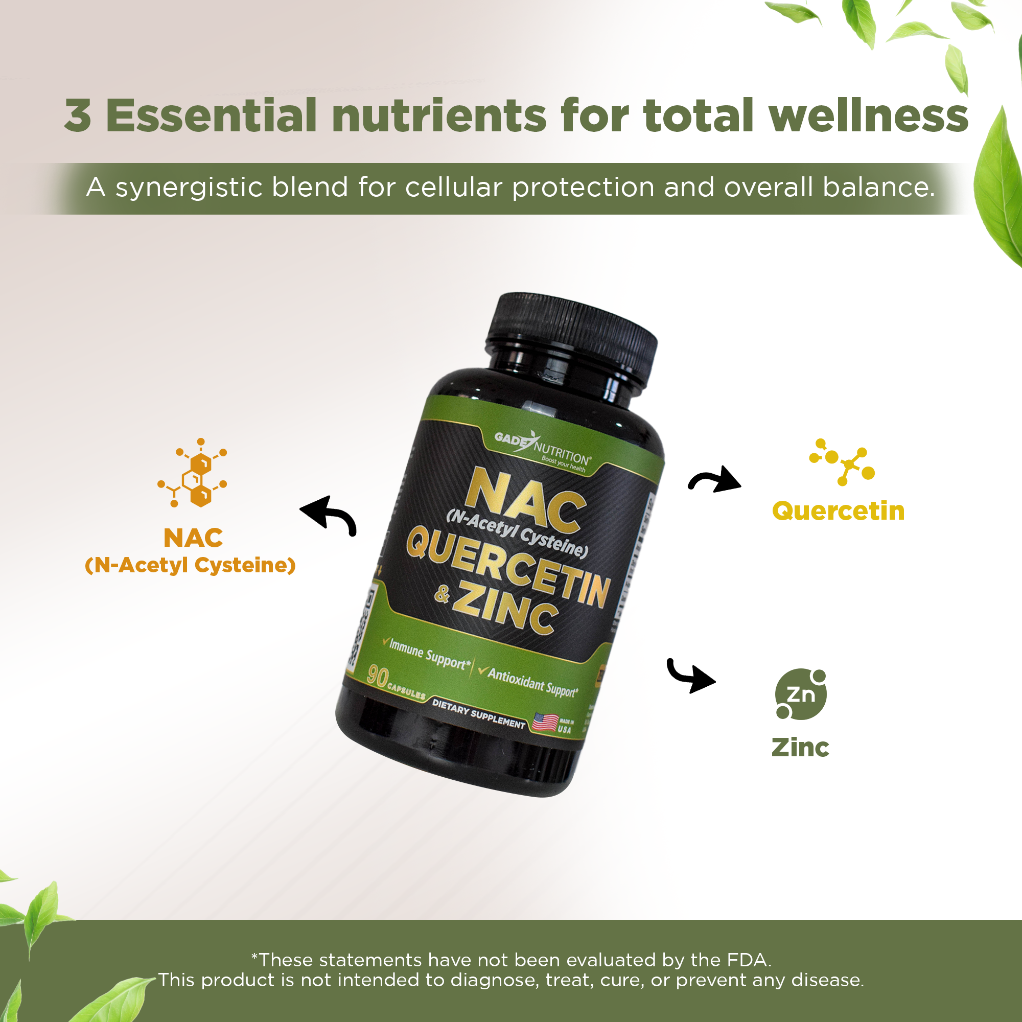 NAC (N-Acetyl-Cysteine) with Quercetin & ZInc Gade Nutrition