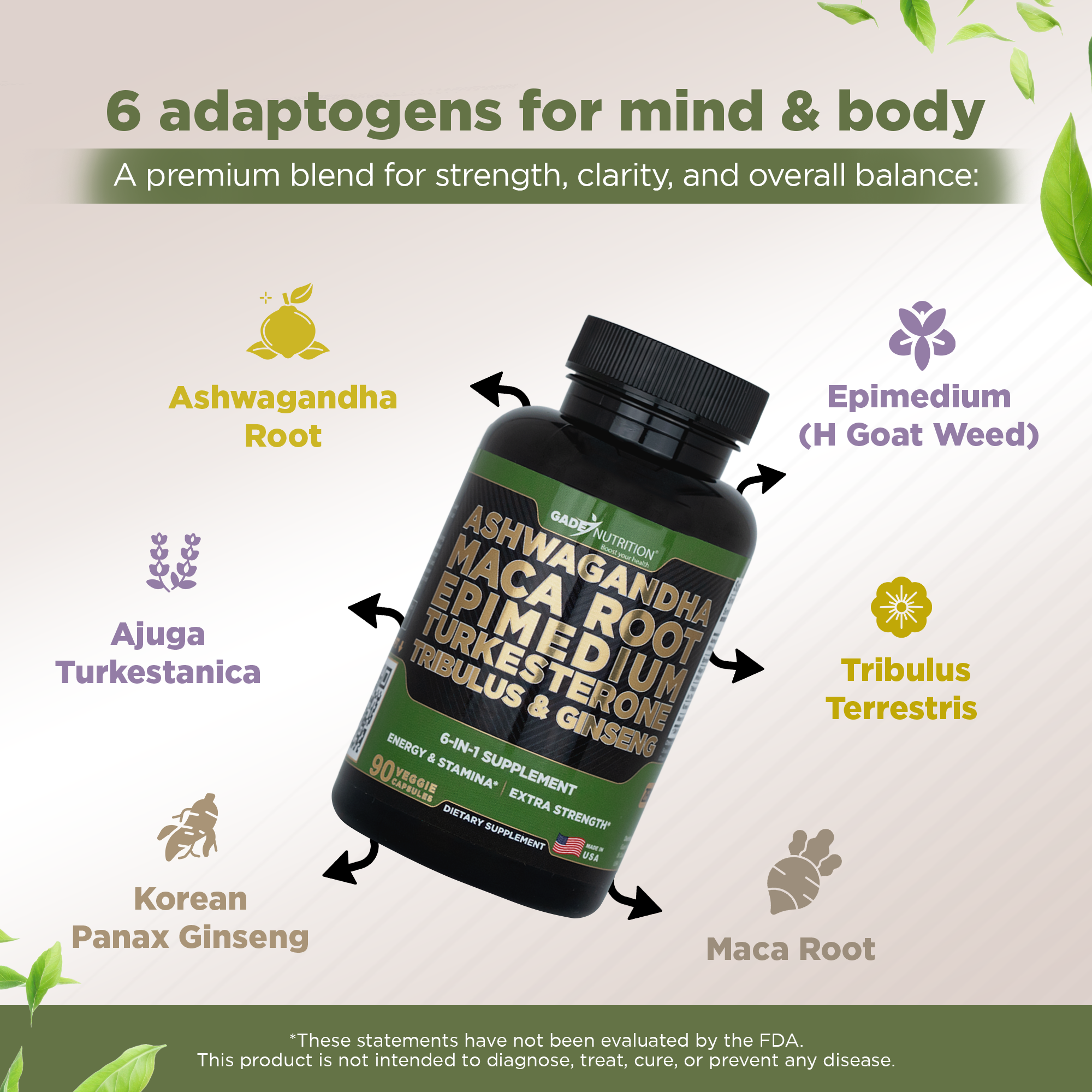 Ashwagandha 6-in-1 with Maca, Turkesterone, Tribulus, Ginseng & More GADE NUTRITION
