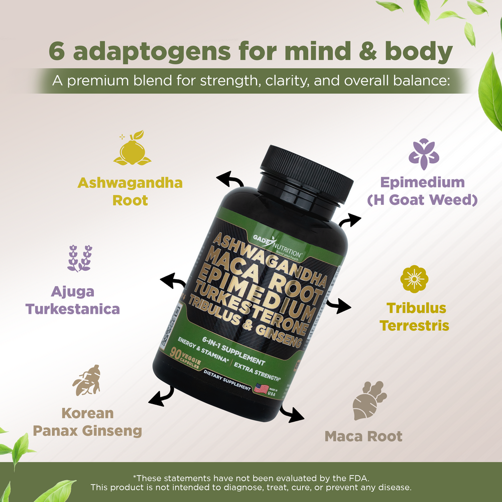 Ashwagandha 6-in-1 with Maca, Turkesterone, Tribulus, Ginseng & More GADE NUTRITION