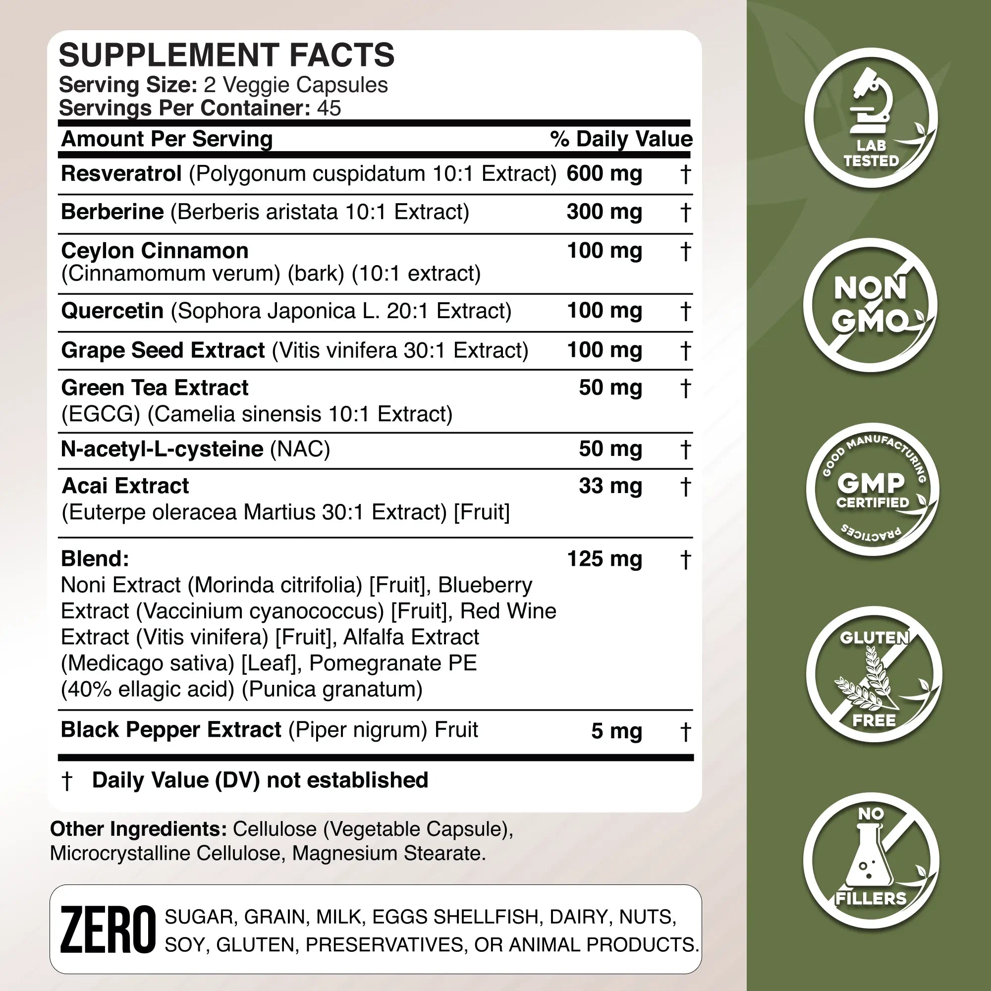 Resveratrol 14-in-1 with Berberine, Quercetin, Grape Seed and More