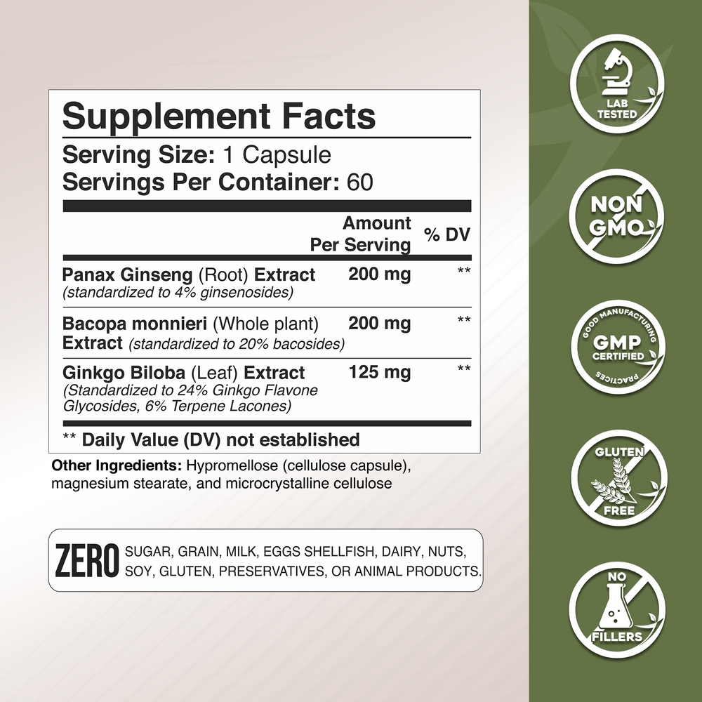 Panax Ginseng with Ginkgo Biloba & Bacopa Monnieri Gade Nutrition