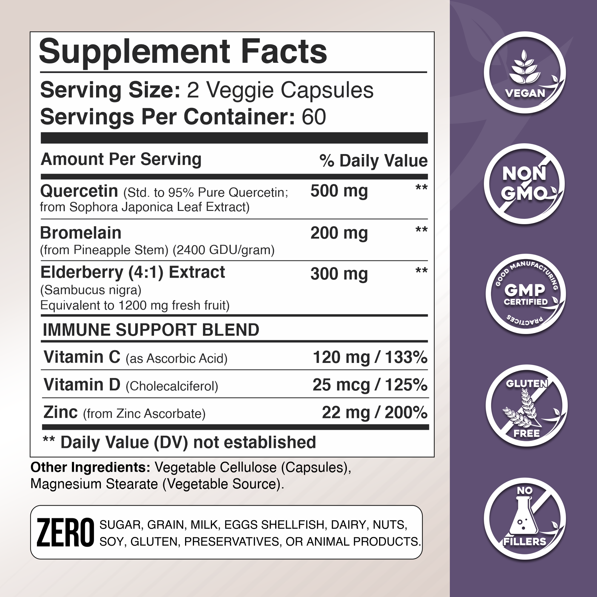 Quercetin with Bromelain & Elderberry + Zinc, Vitamin C and Vitamin D3