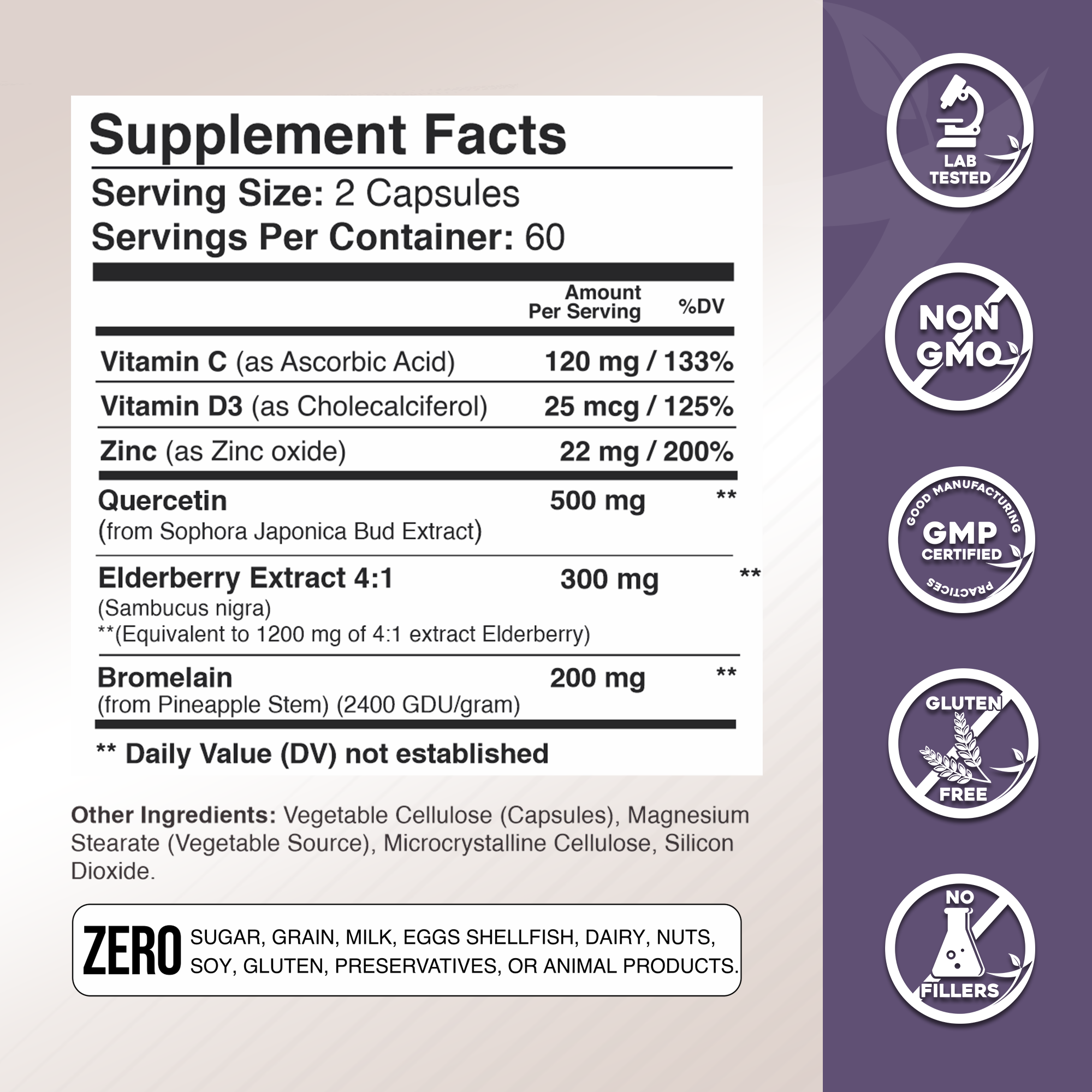 Quercetin with Bromelain & Elderberry + Vitamin C, D3 and Zinc GADE NUTRITION