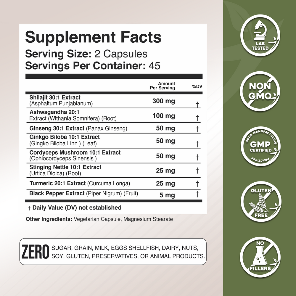 Shilajit Blend 7-in-1 with Ashwagandha, Cordyceps & More Gade Nutrition