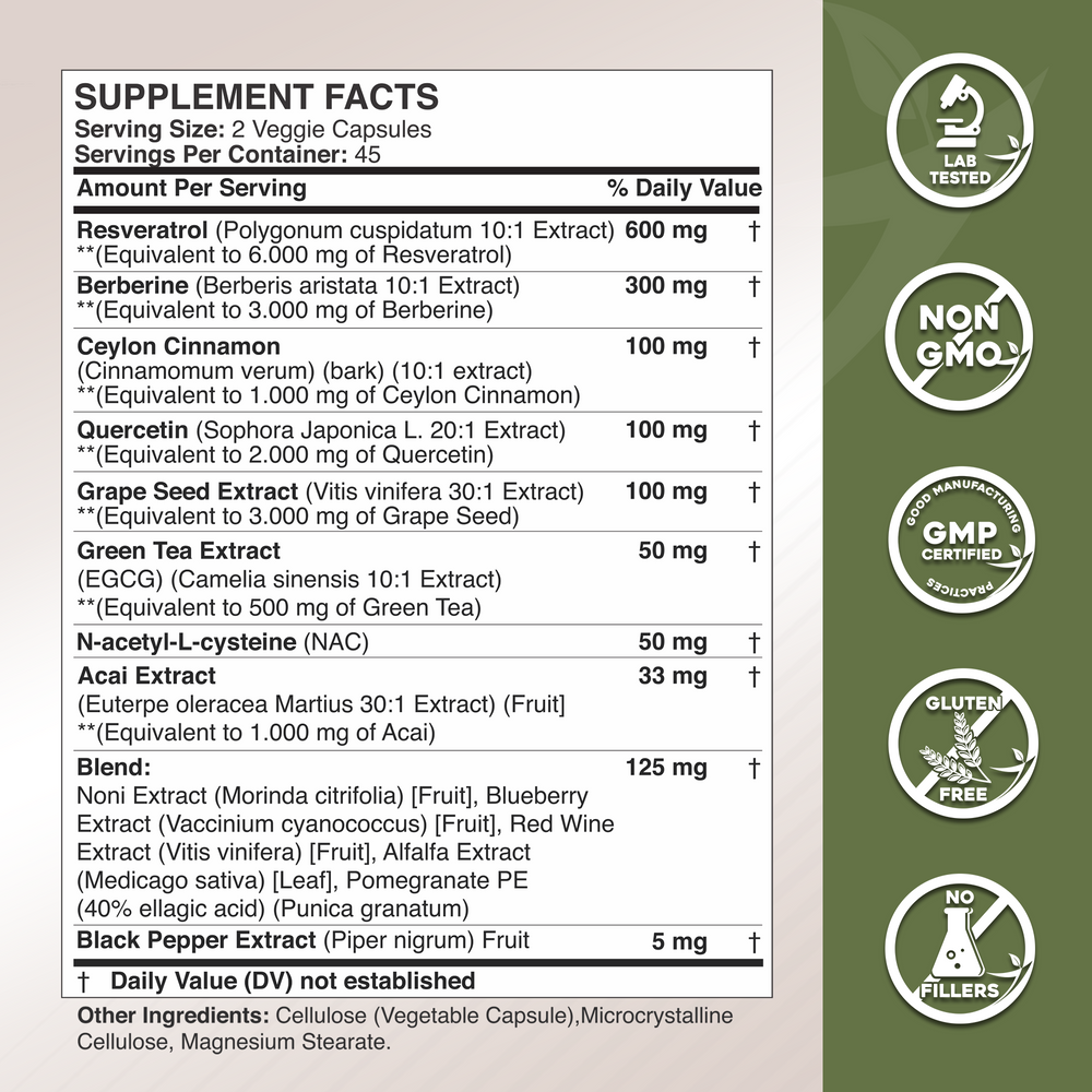 Resveratrol 14-in-1 with Berberine, Quercetin, Grape Seed and More Gade Nutrition