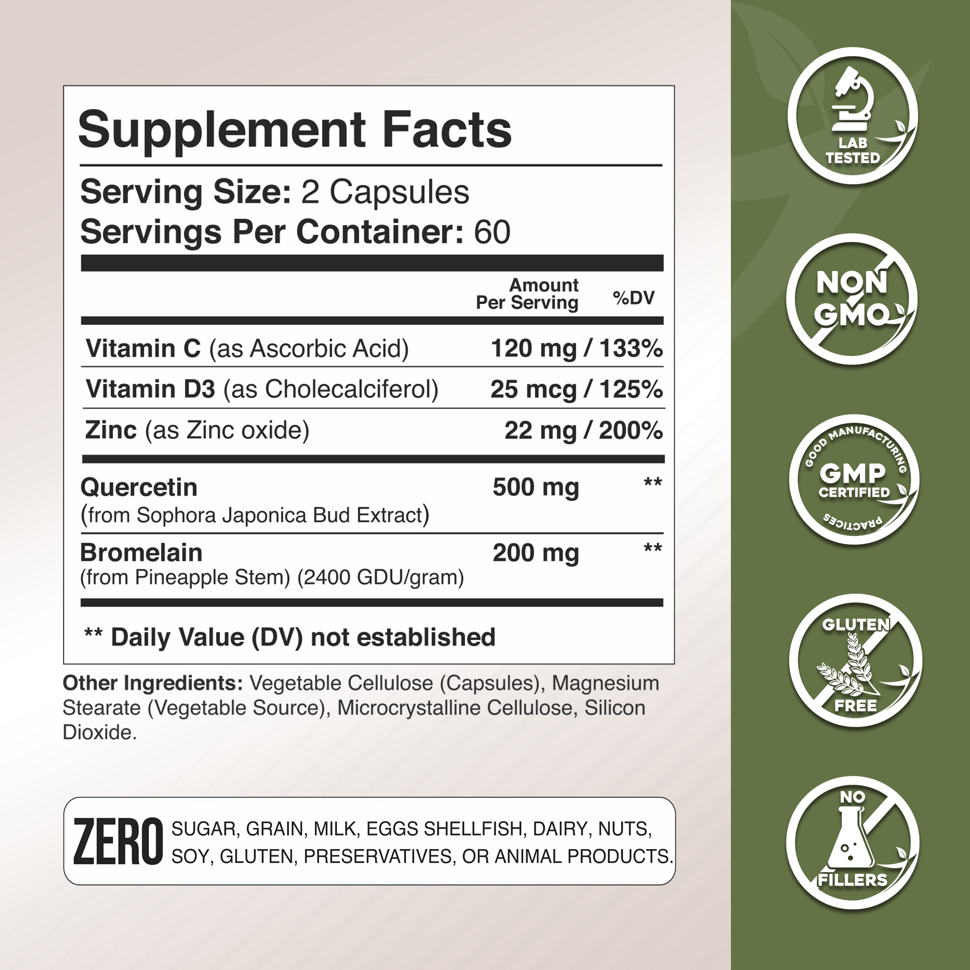 Quercetin with Bromelain + Vitamin C, D3 and Zinc GADE NUTRITION