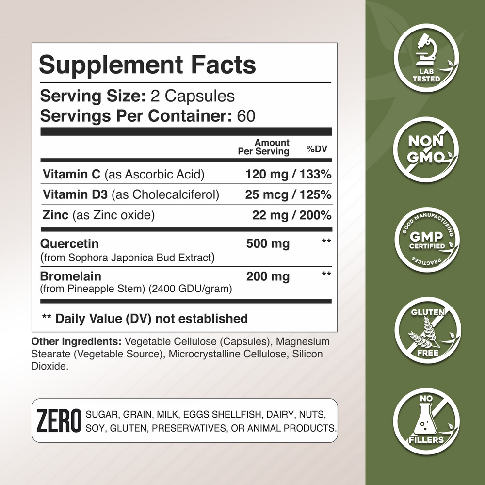 Quercetin with Bromelain + Vitamin C, D3 and Zinc GADE NUTRITION