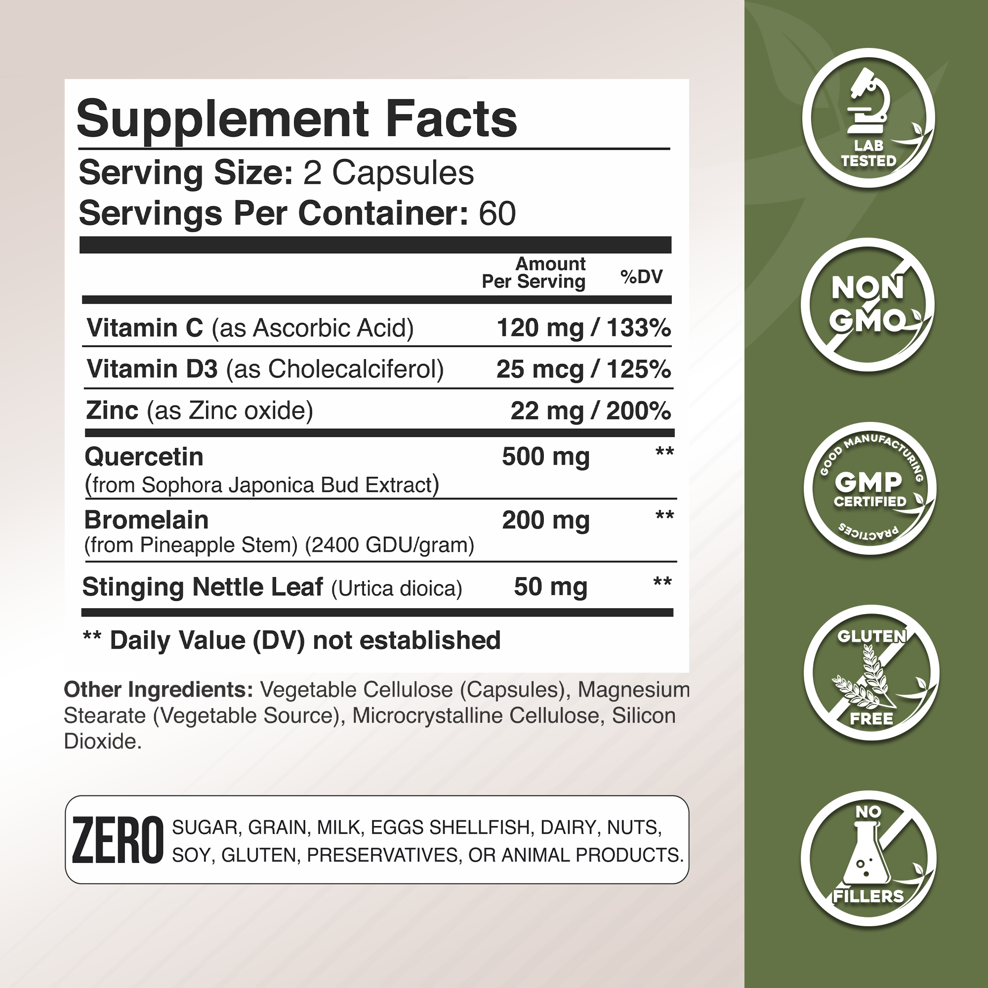 Quercetin with Bromelain & Stinging Nettle + Vitamin C, D3 and Zinc GADE NUTRITION