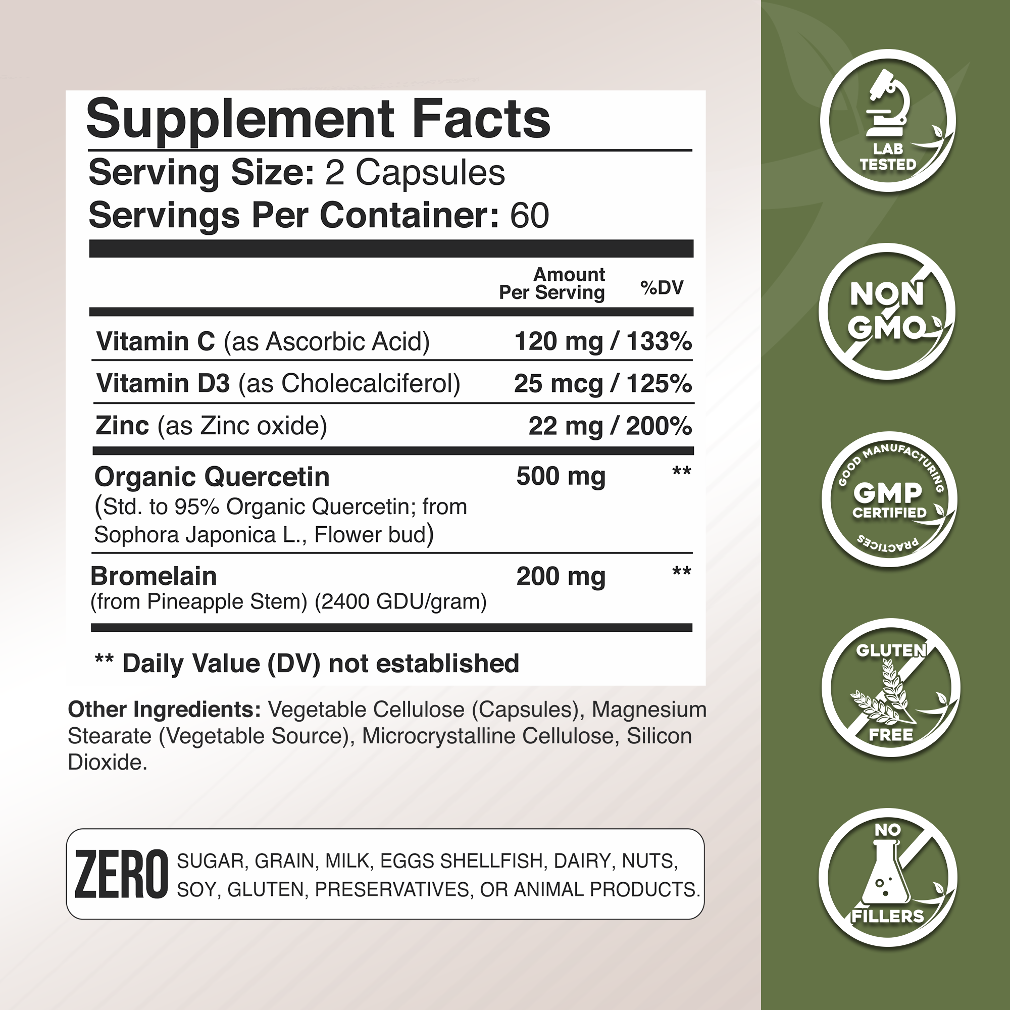 Quercetin Complex with Bromelain, Vitamin C, D3 and Zinc GADE NUTRITION