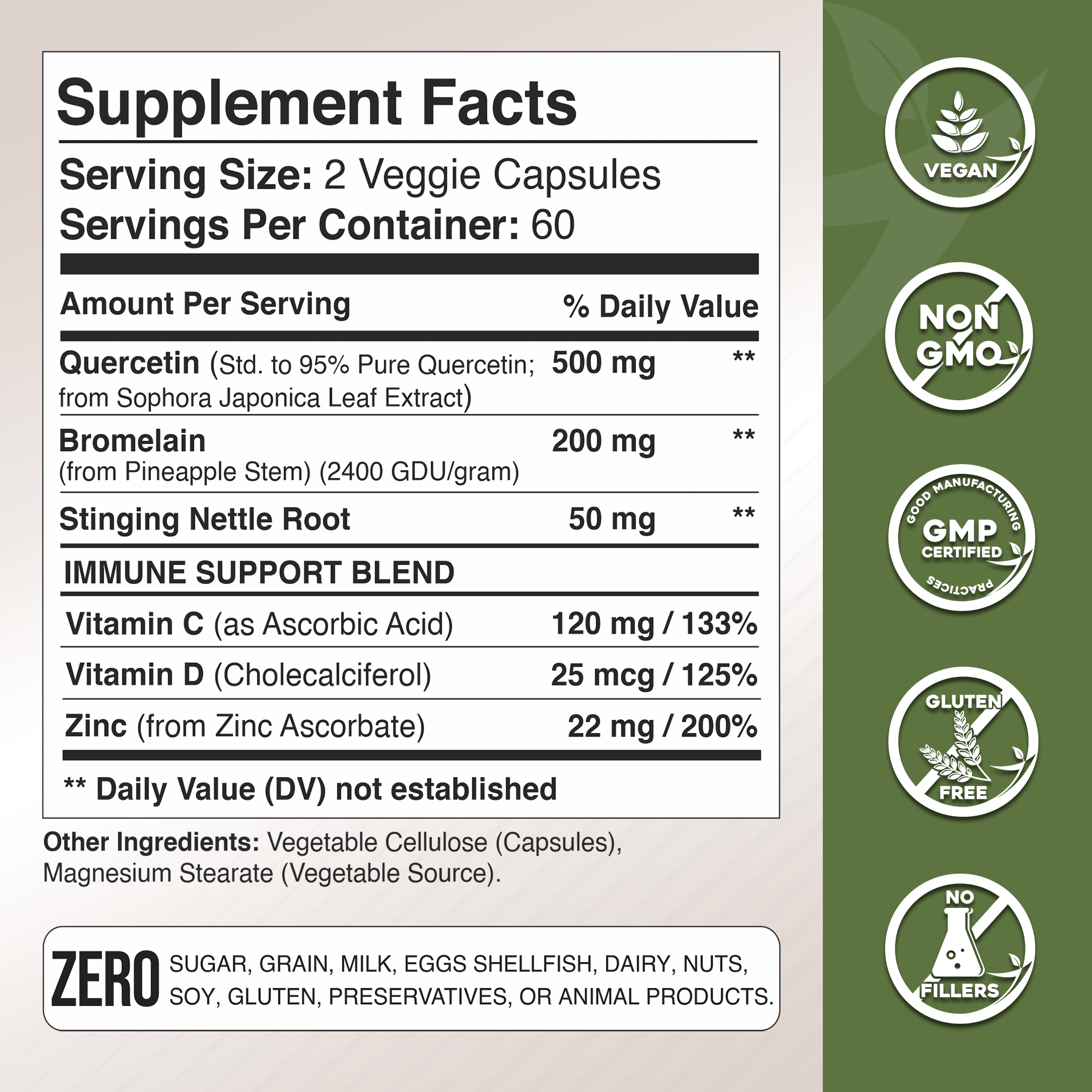 Quercetin with Bromelain & Stinging Nettle + Zinc, Vitamin C and Vitamin D3