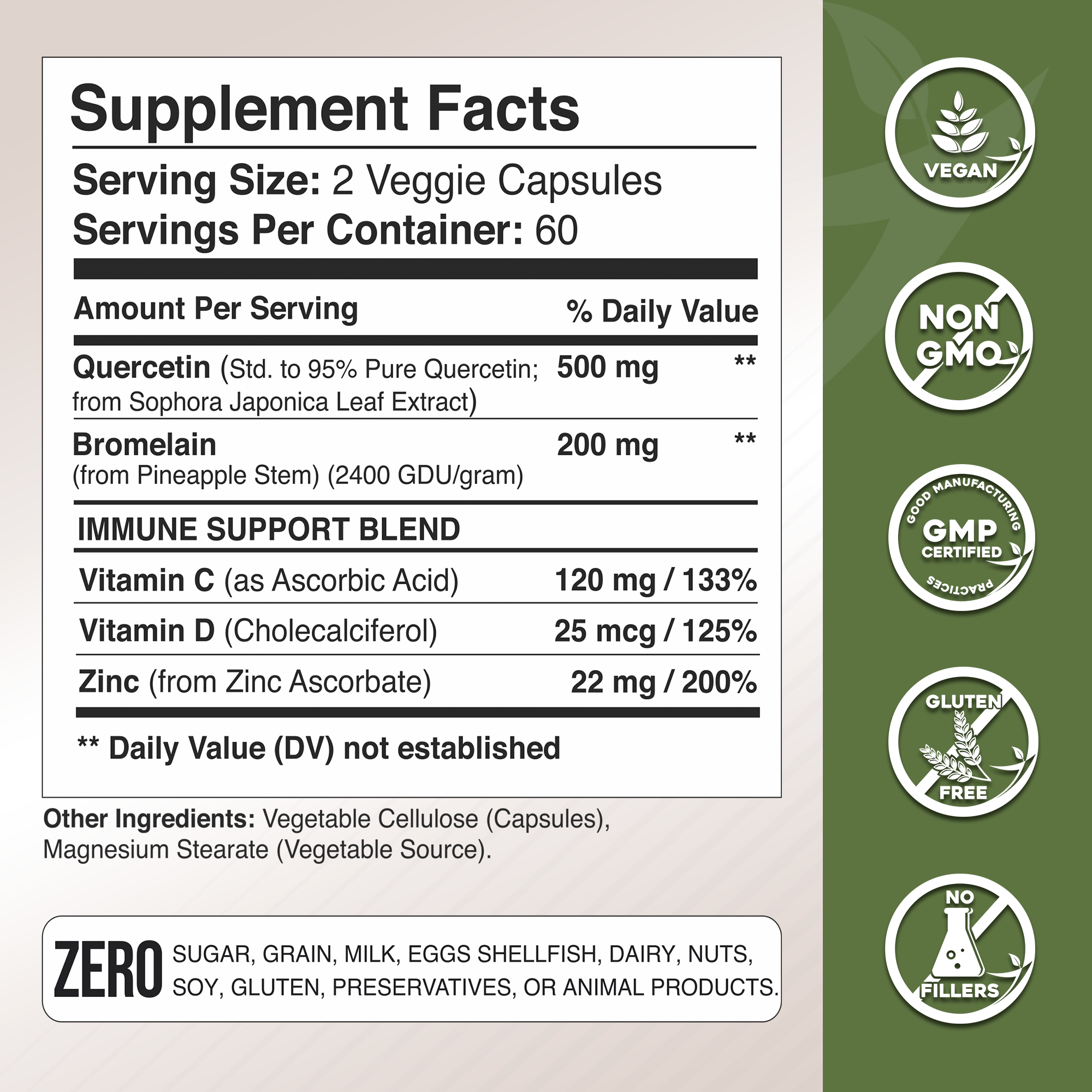 Quercetin with Bromelain + Vitamin C, D3 and Zinc