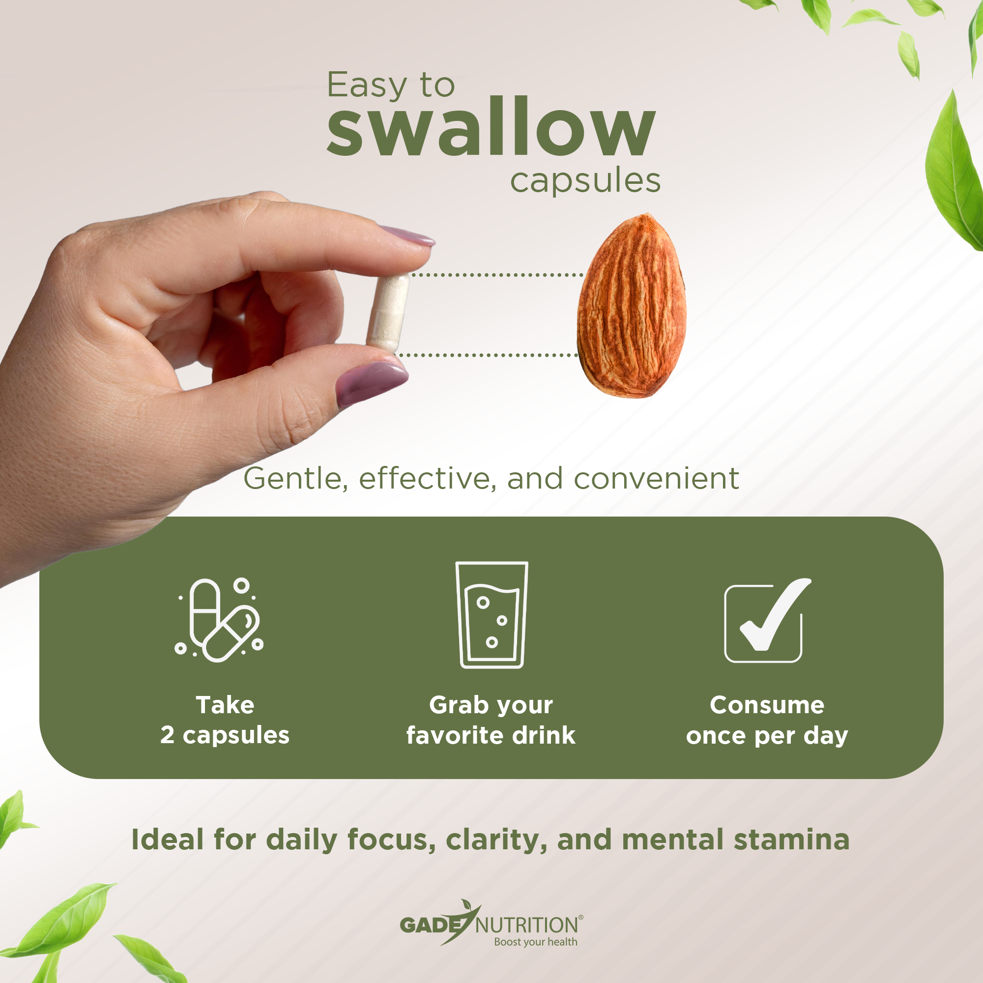 Alpha GPC Blend with Ginkgo Biloba, Ginseng, B12, MCT, Bacopa and More GADE NUTRITION