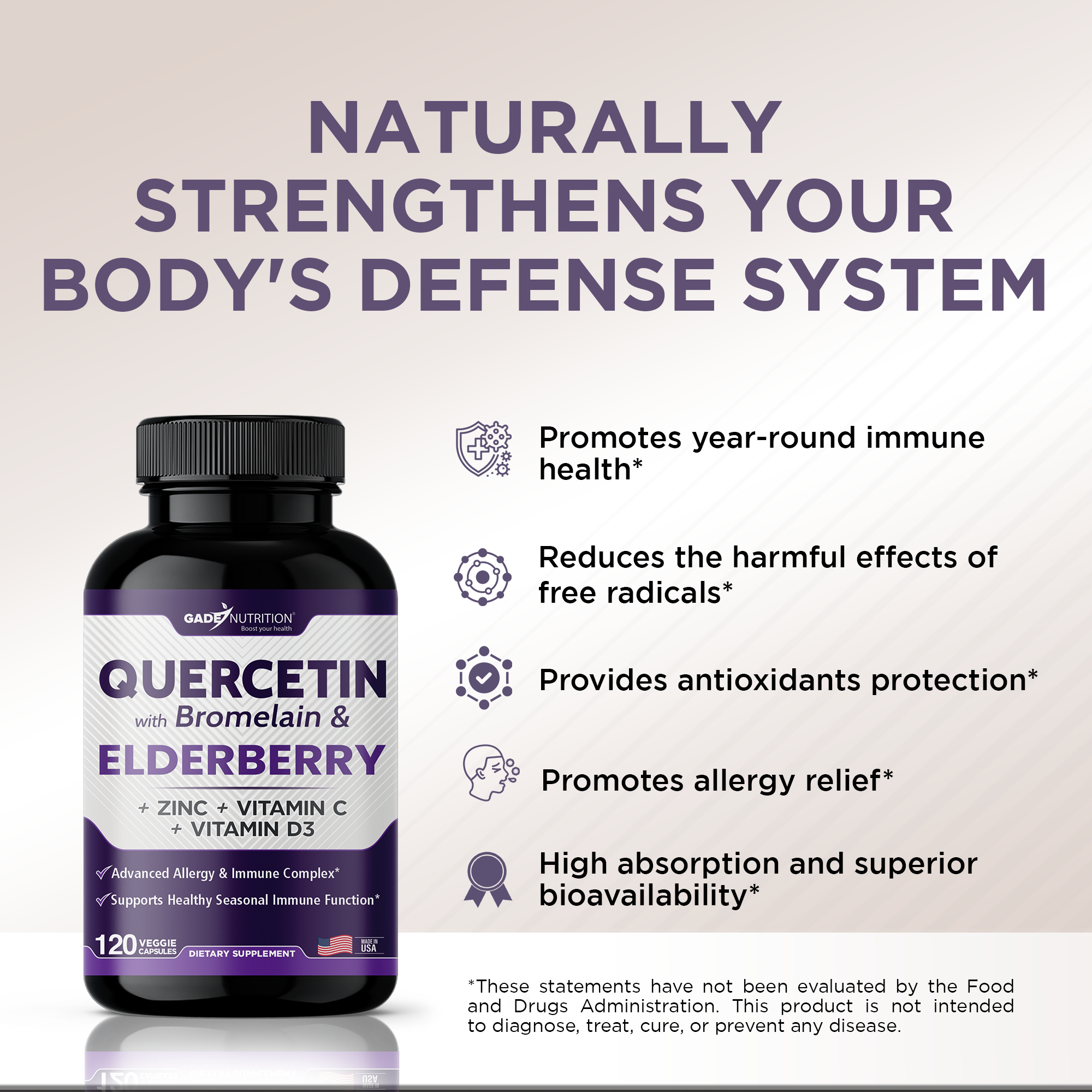 Quercetin with Bromelain & Elderberry + Zinc, Vitamin C and Vitamin D3