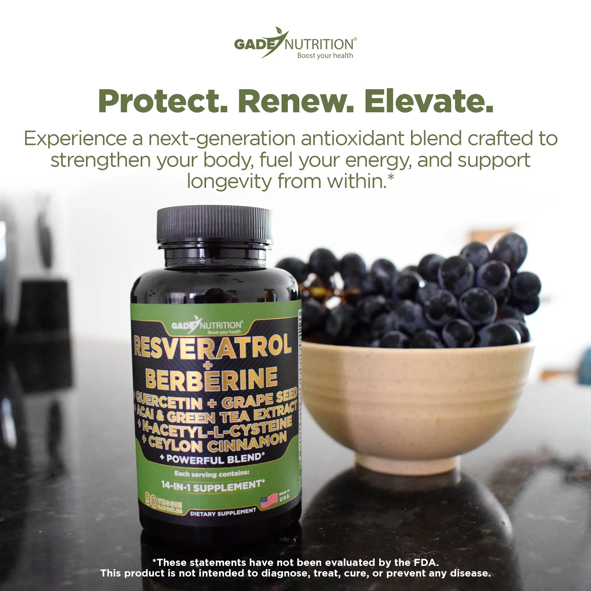 Resveratrol 14-in-1 with Berberine, Quercetin, Grape Seed and More Gade Nutrition