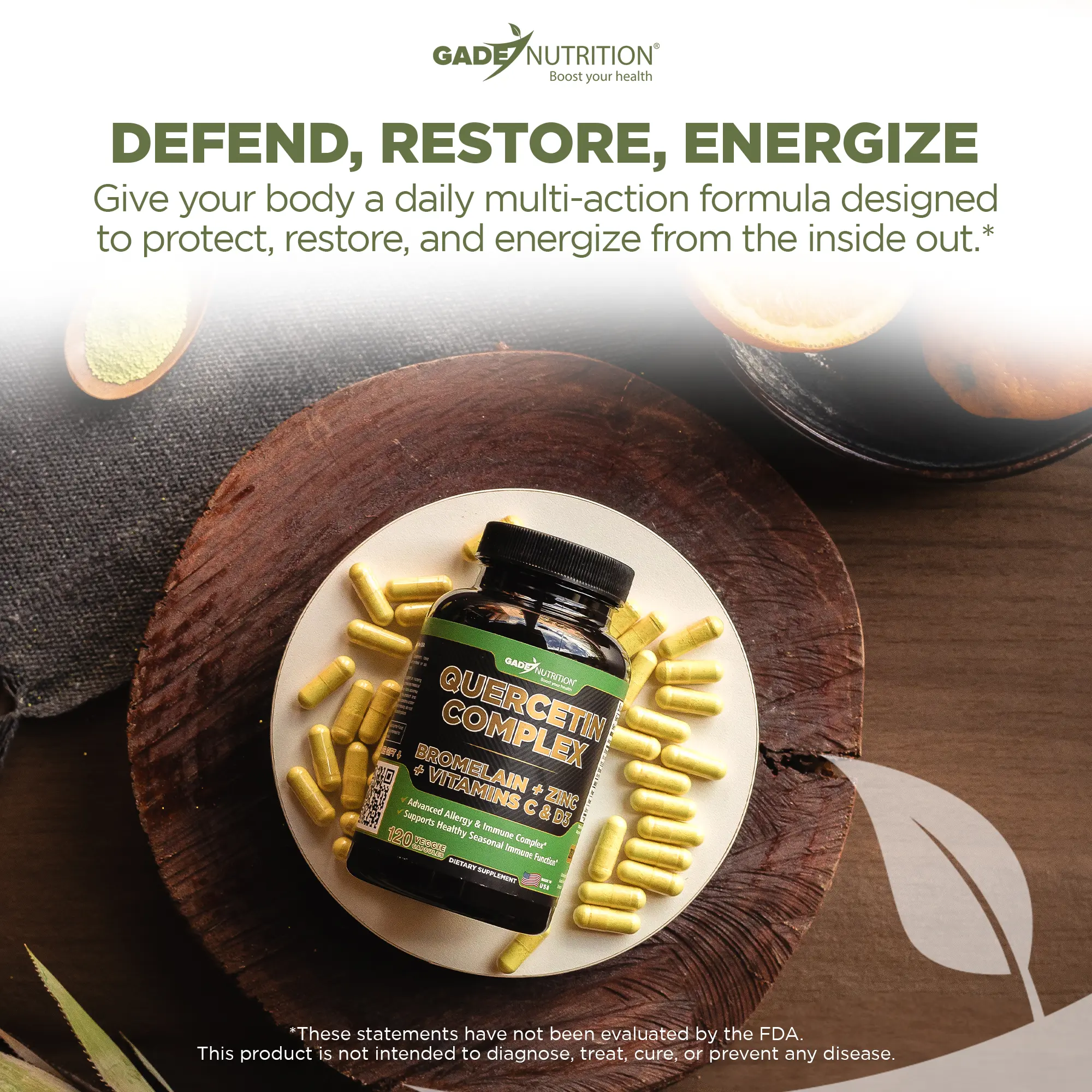 Quercetin Complex with Bromelain, Vitamin C, D3 and Zinc GADE NUTRITION