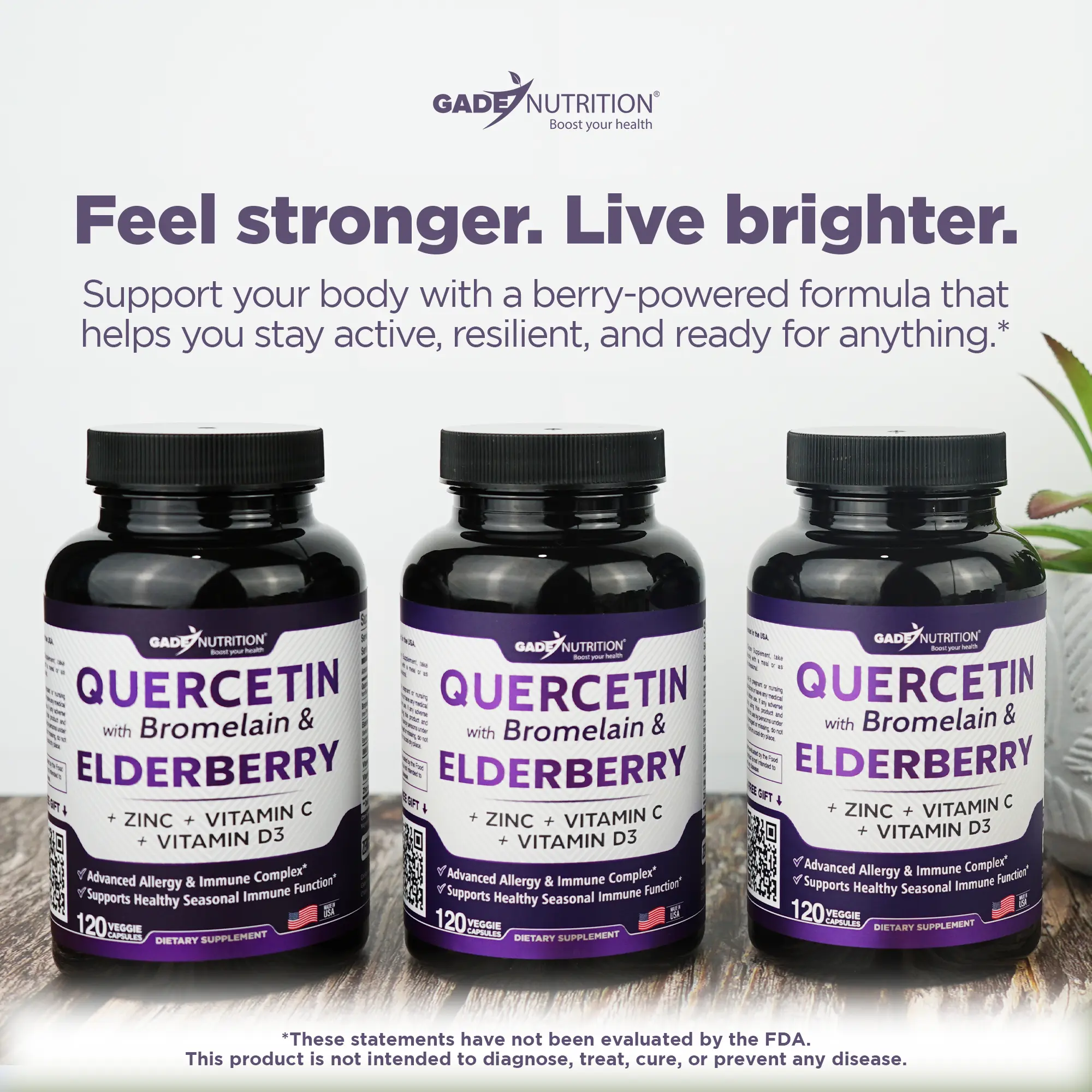 Quercetin with Bromelain & Elderberry + Vitamin C, D3 and Zinc GADE NUTRITION