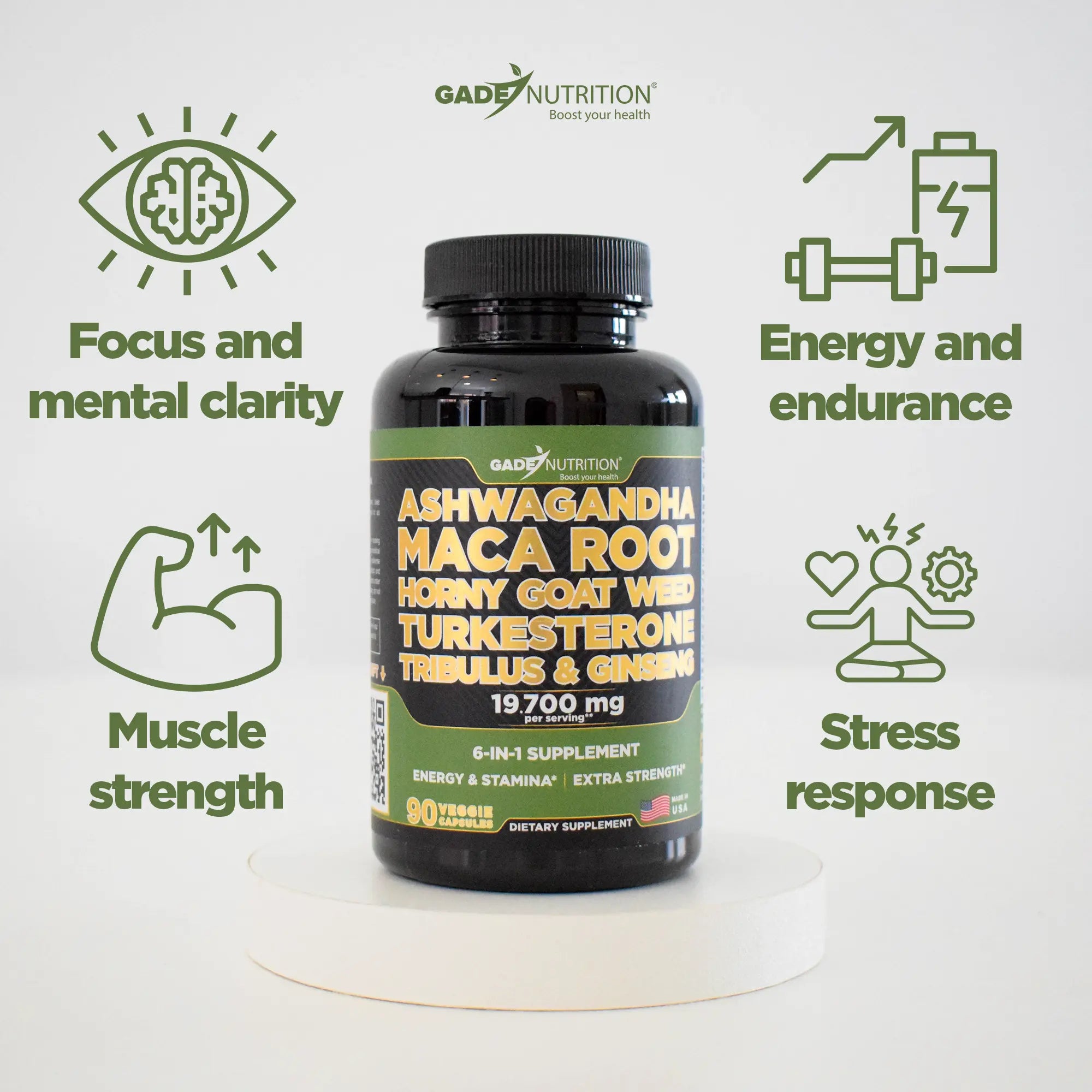 Ashwagandha 6-in-1 with Maca, Turkesterone, Tribulus, Ginseng & More GADE NUTRITION