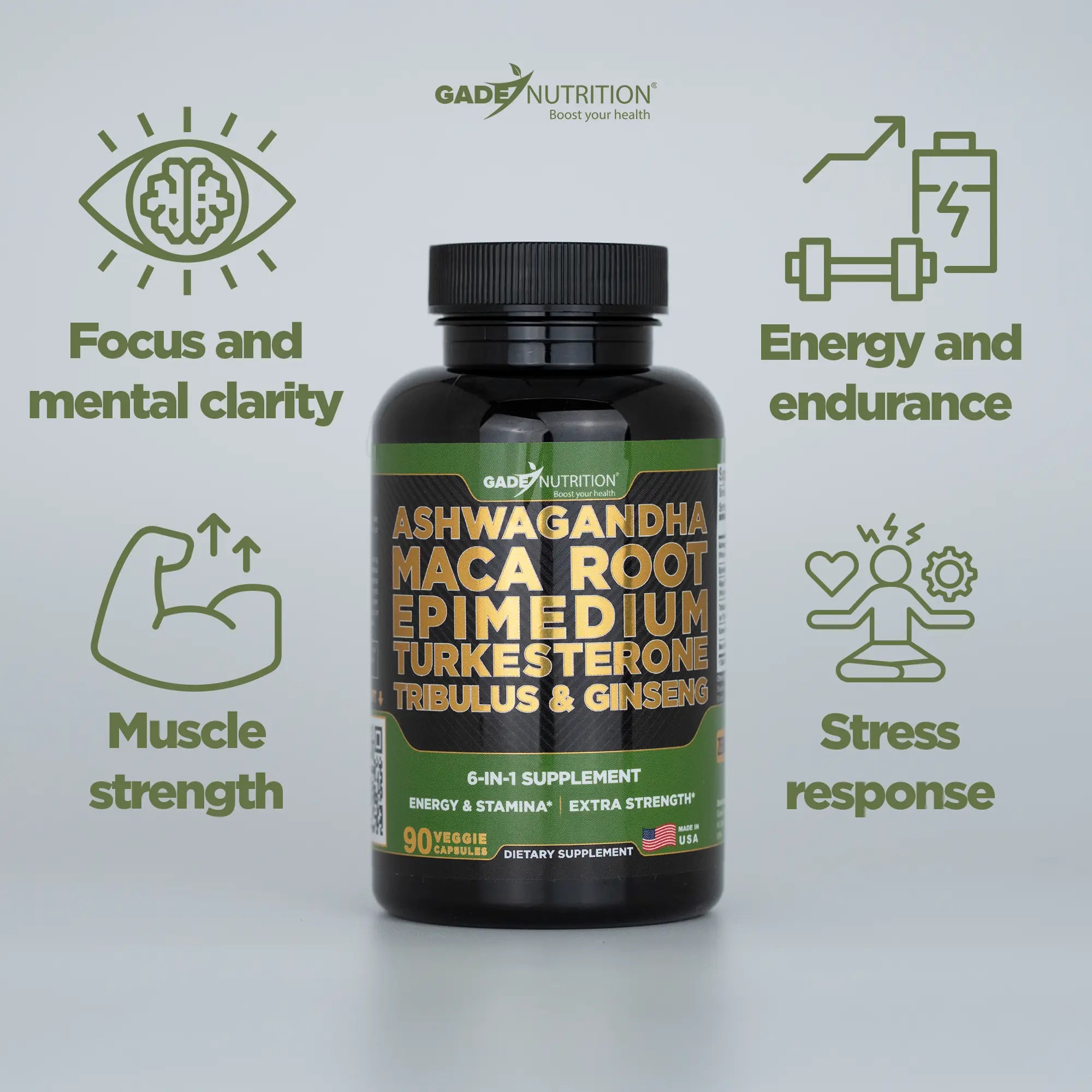 Ashwagandha 6-in-1 with Maca, Turkesterone, Tribulus, Ginseng & More GADE NUTRITION