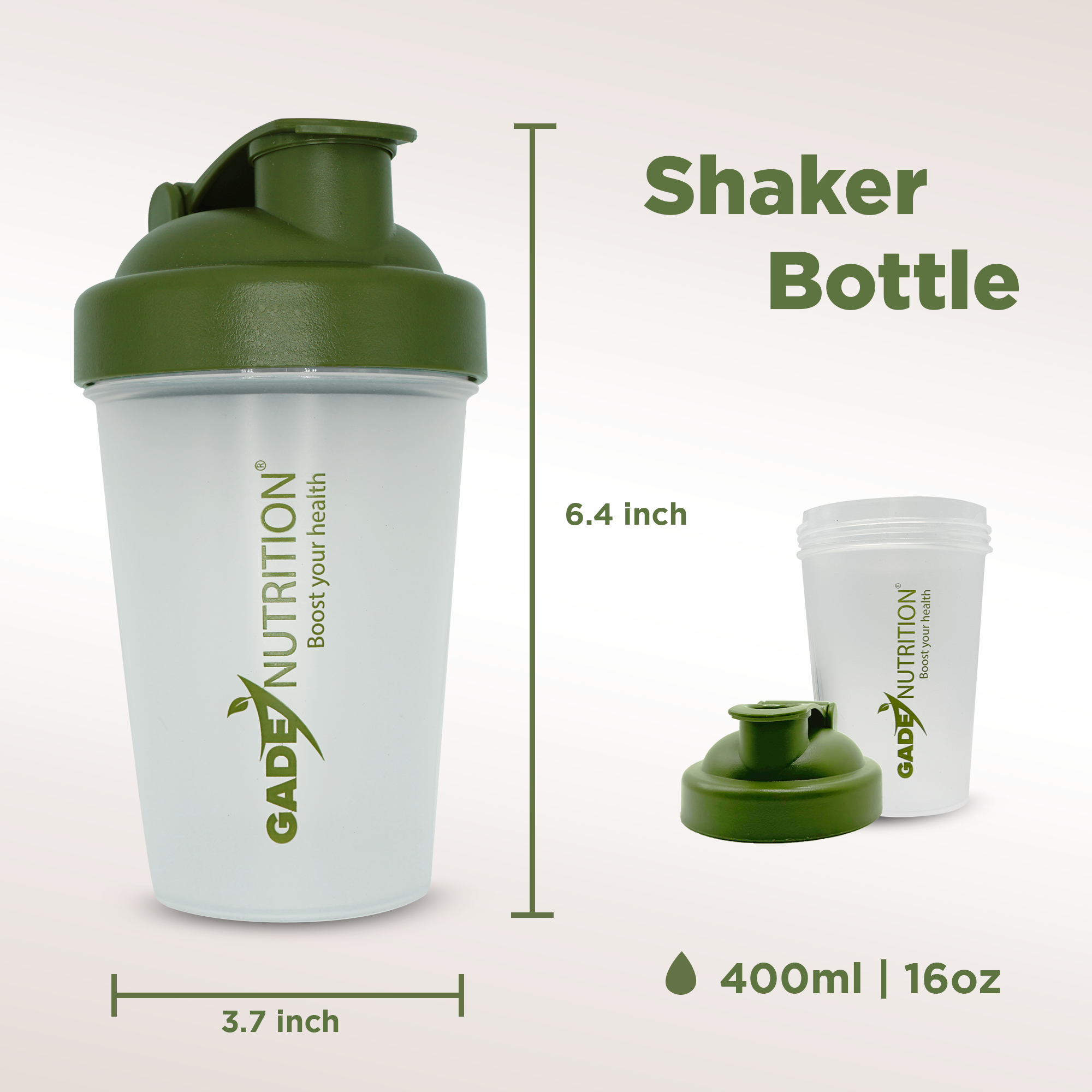 Shaker Bottle Blender - 16oz - 400ml | BPA free and phthalate-free |