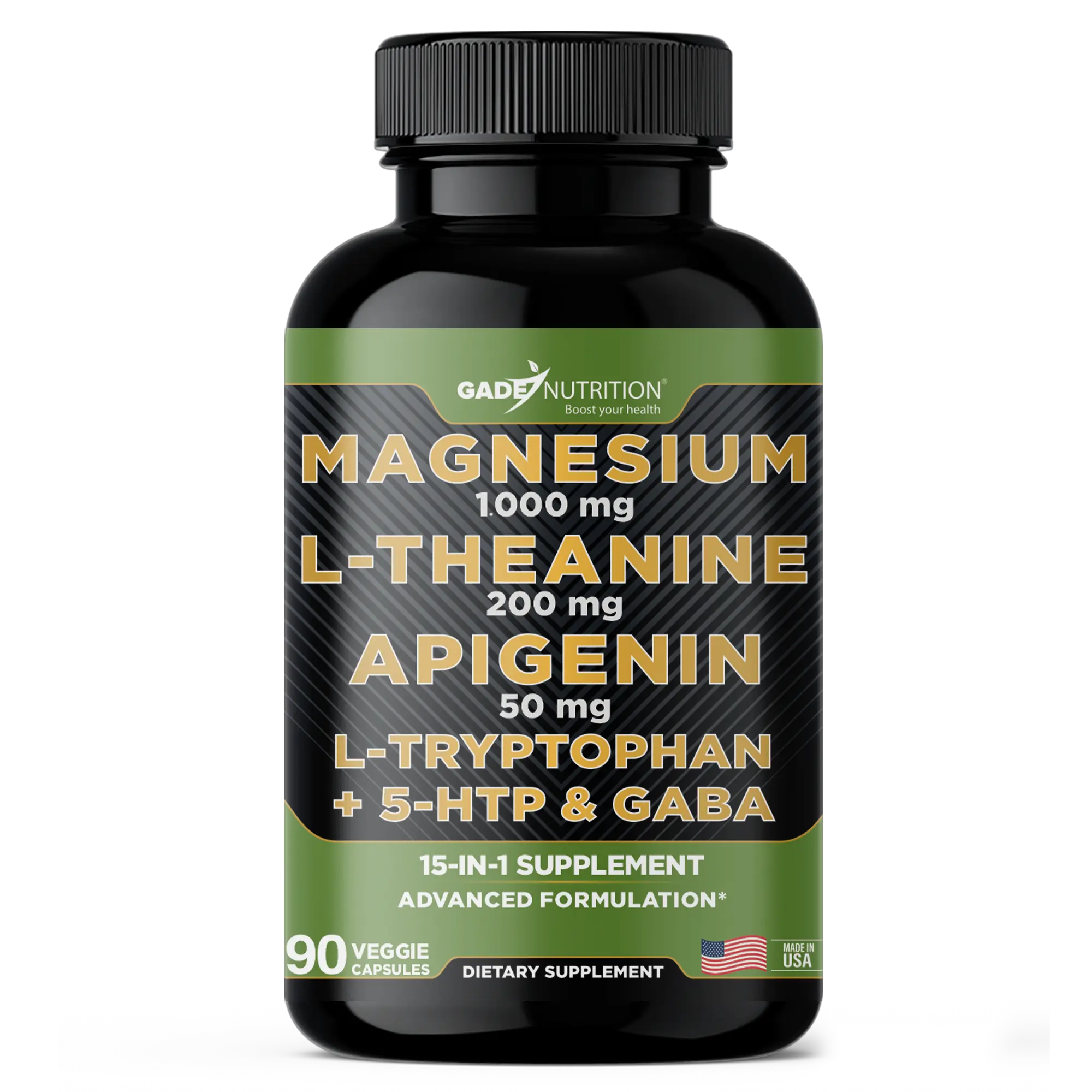 Magnesium with L Theanine, Apigenin,  L Tryptophan, 5 HTP, GABA, Blend 18-in-1 - Gade Nutrition