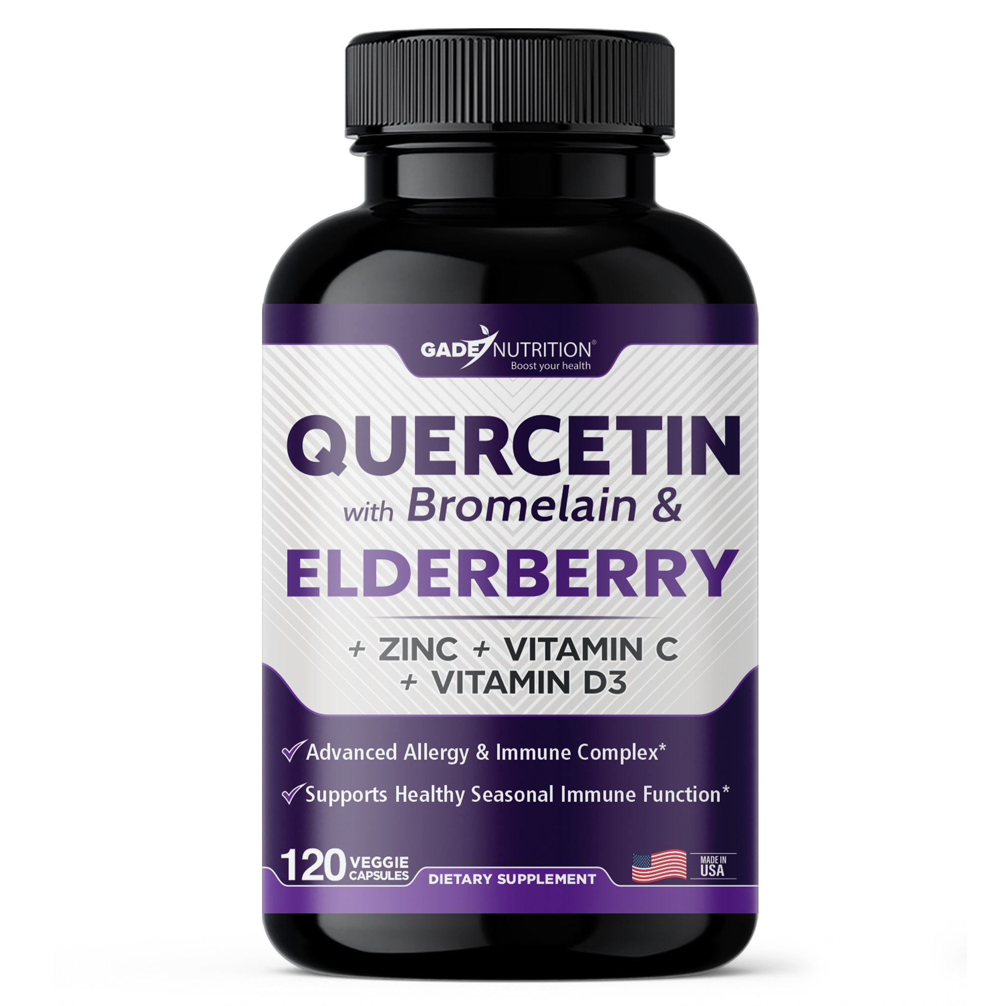 Quercetin with Bromelain & Elderberry + Zinc, Vitamin C and Vitamin D3