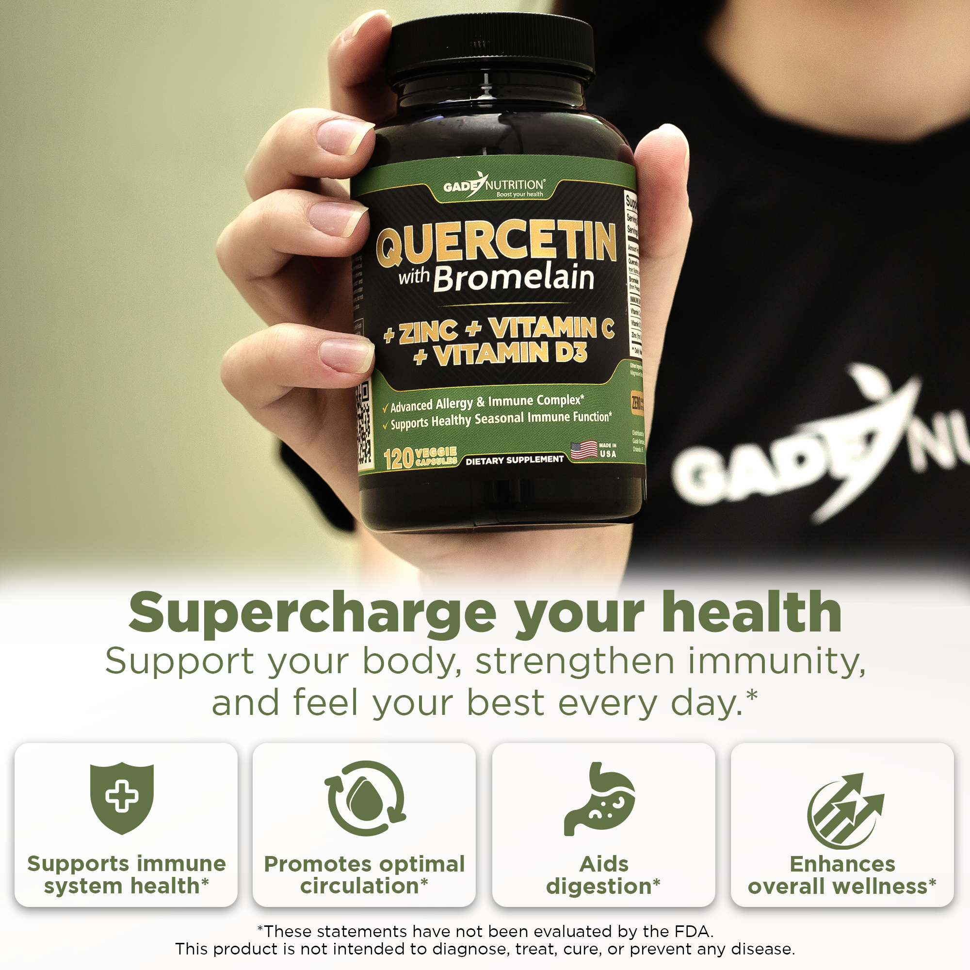 Quercetin with Bromelain + Vitamin C, D3 and Zinc GADE NUTRITION