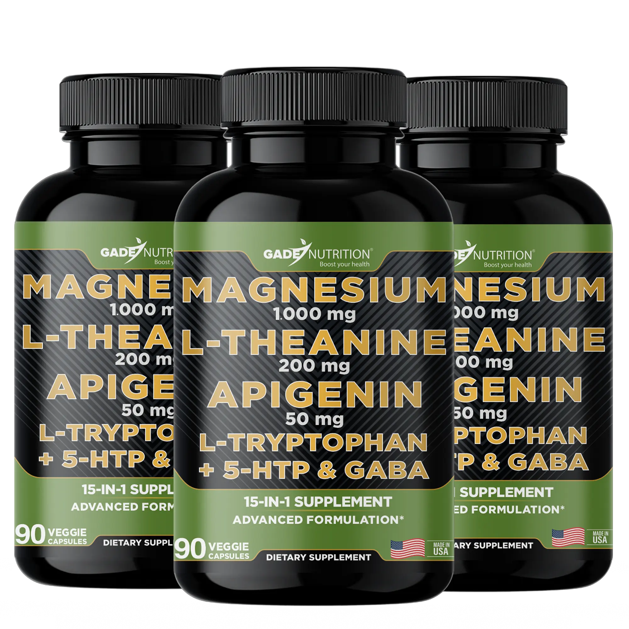 Magnesium with L Theanine, Apigenin,  L Tryptophan, 5 HTP, GABA, Blend 18-in-1 - Gade Nutrition