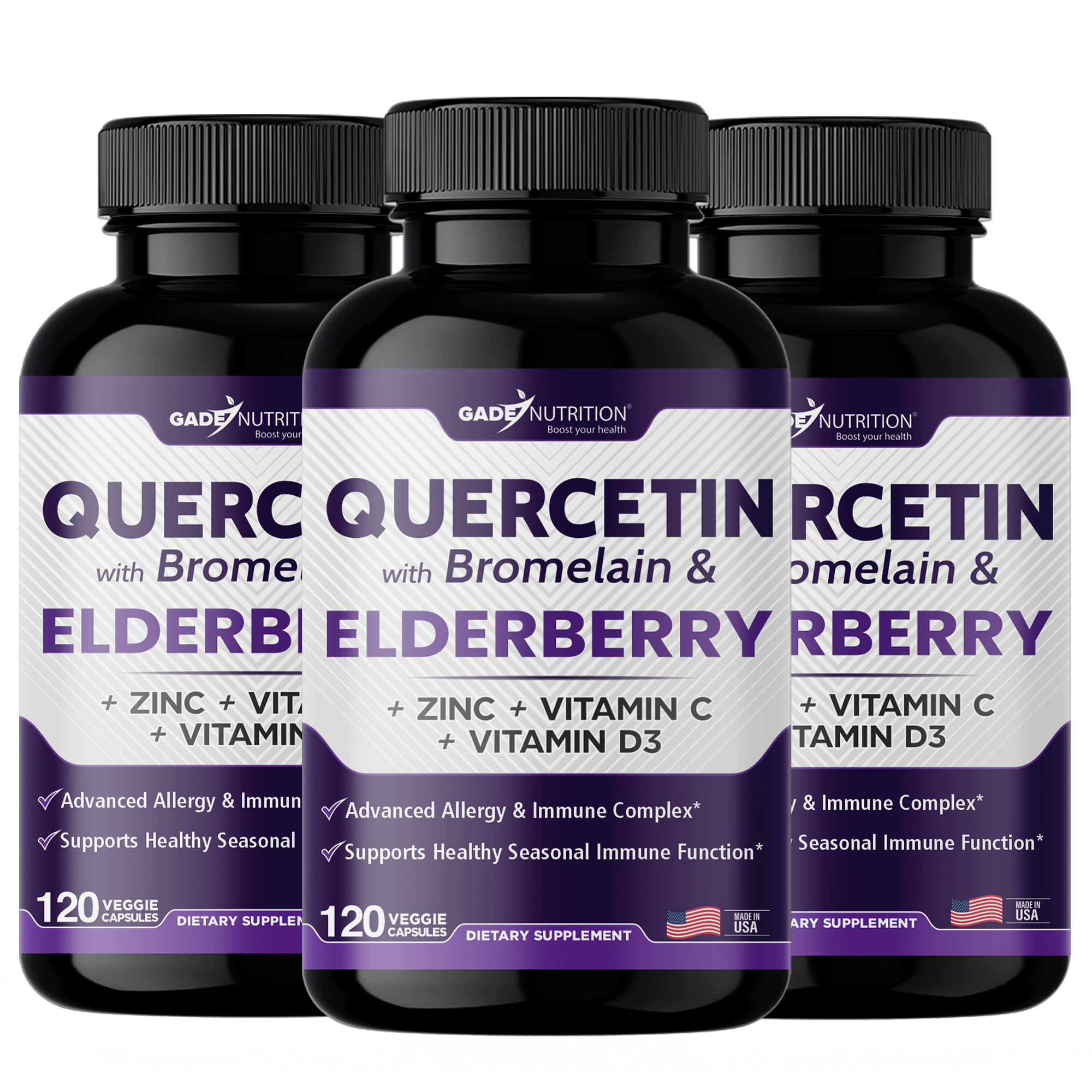 Quercetin with Bromelain & Elderberry + Zinc, Vitamin C and Vitamin D3