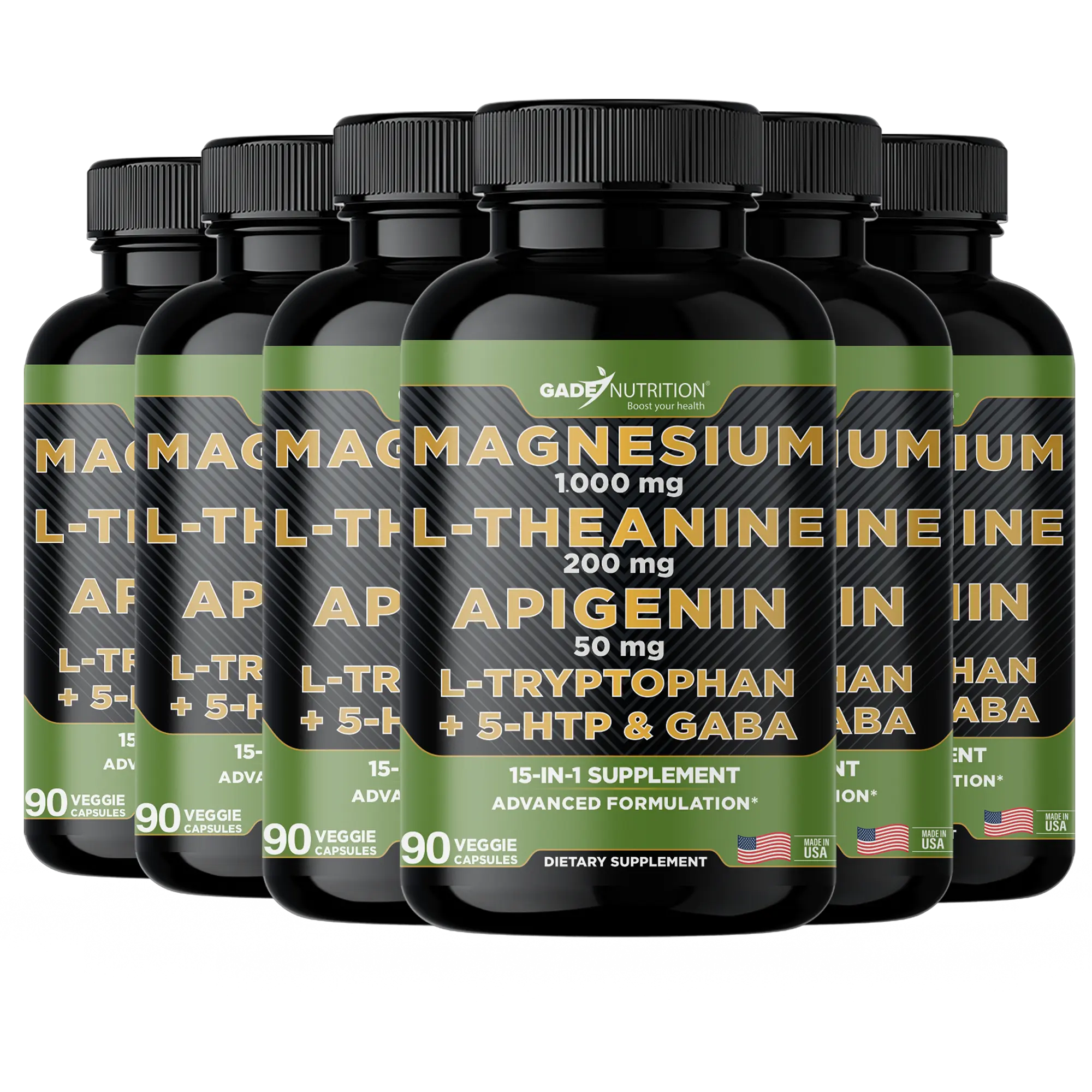 Magnesium with L Theanine, Apigenin,  L Tryptophan, 5 HTP, GABA, Blend 18-in-1 - Gade Nutrition