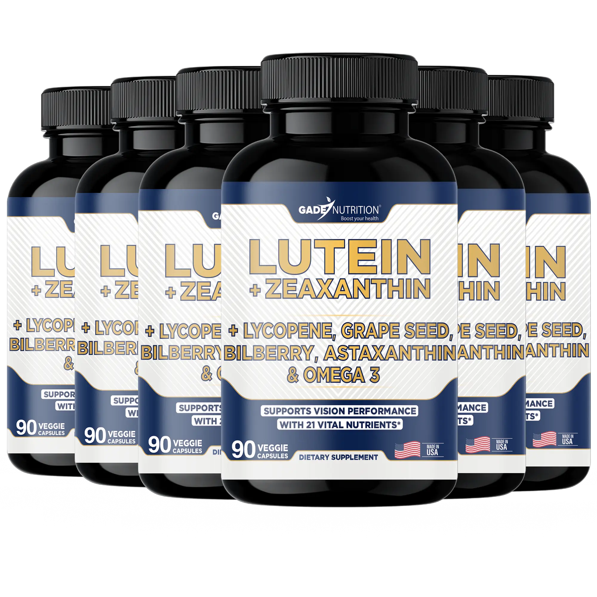 Lutein + Zeaxanthin, Lycopene, Grape Seed, Bilberry, Astaxanthin & Omega 3 - Gade Nutrition