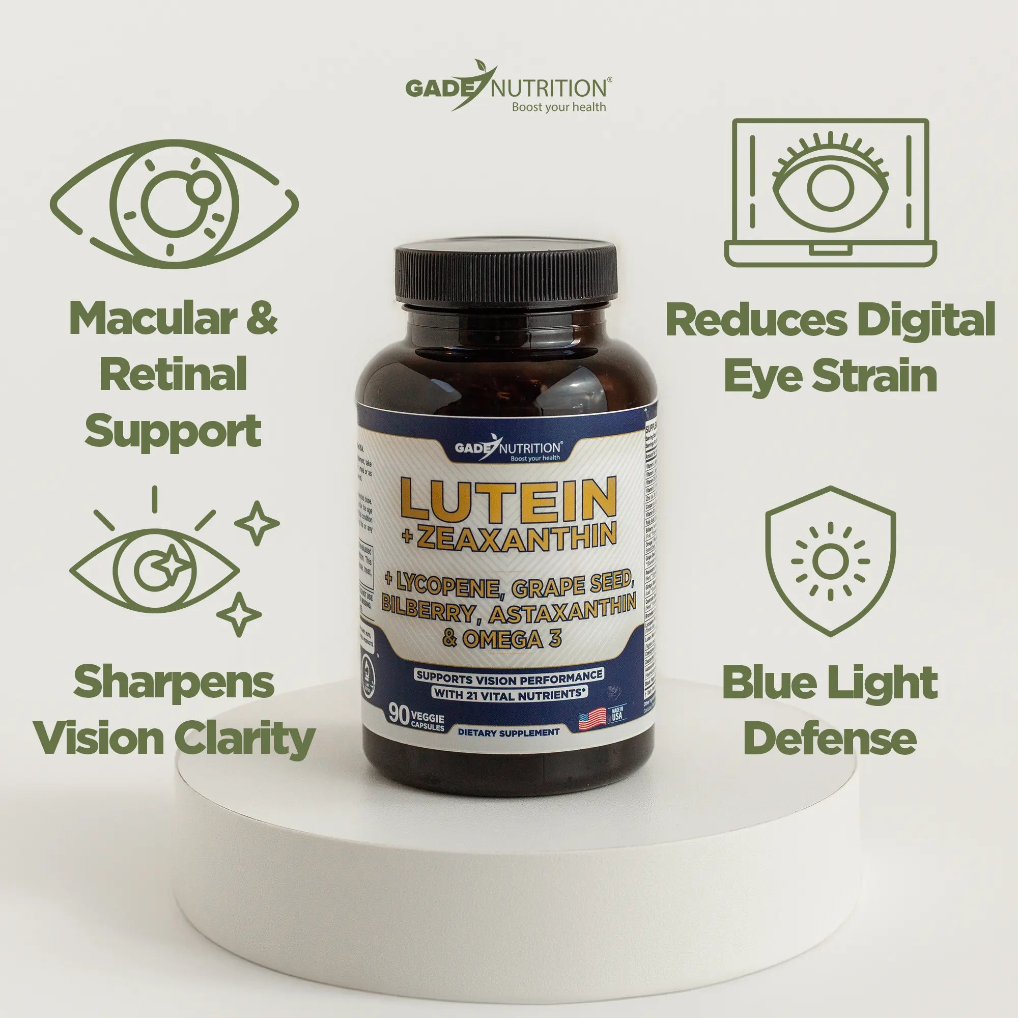 Lutein with Zeaxanthin, Lycopene, Grape Seed, Astaxanthin and more GADE NUTRITION